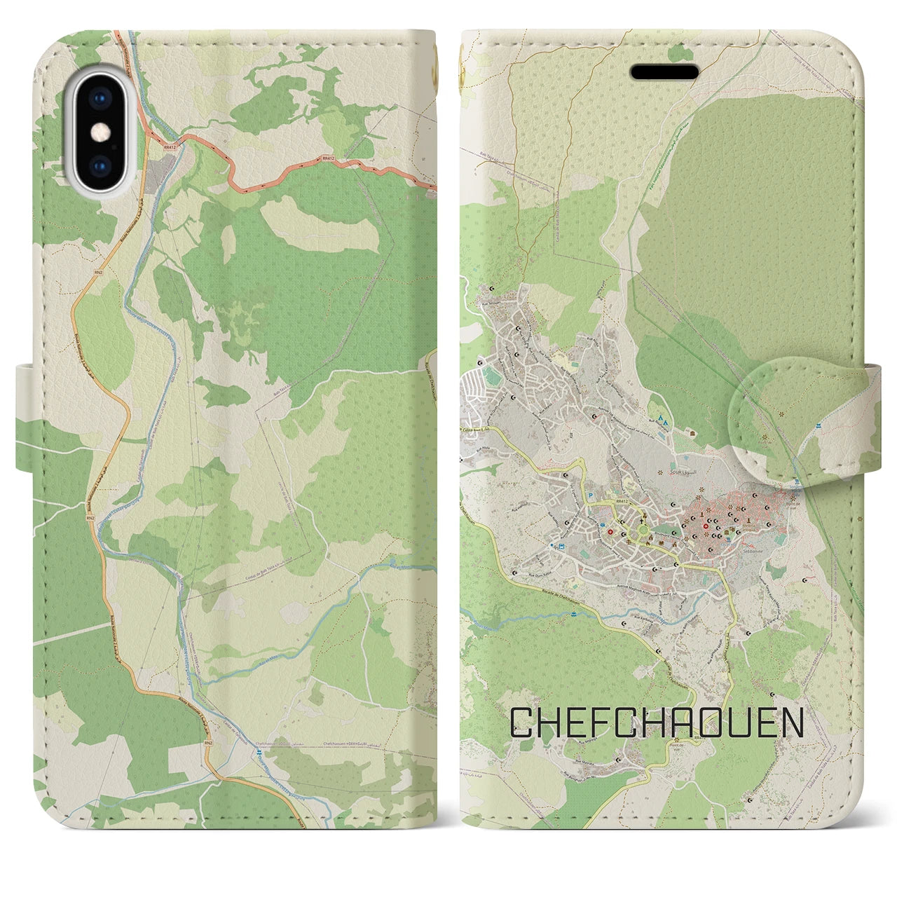 【シャウエン(モロッコ)】地図柄iPhoneケース(手帳タイプ)ナチュラル・iPhone XS Max 用