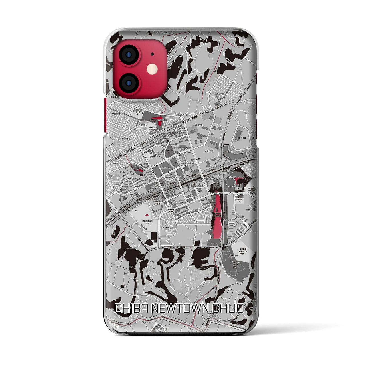 【千葉ニュータウン中央(千葉県)】地図柄iPhoneケース(クリアタイプ)モノトーン・iPhone 11 用