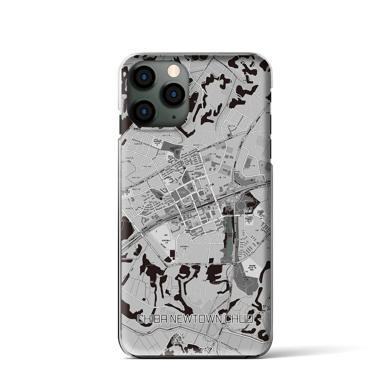 【千葉ニュータウン中央(千葉県)】地図柄iPhoneケース(クリアタイプ)モノトーン・iPhone 11 Pro 用