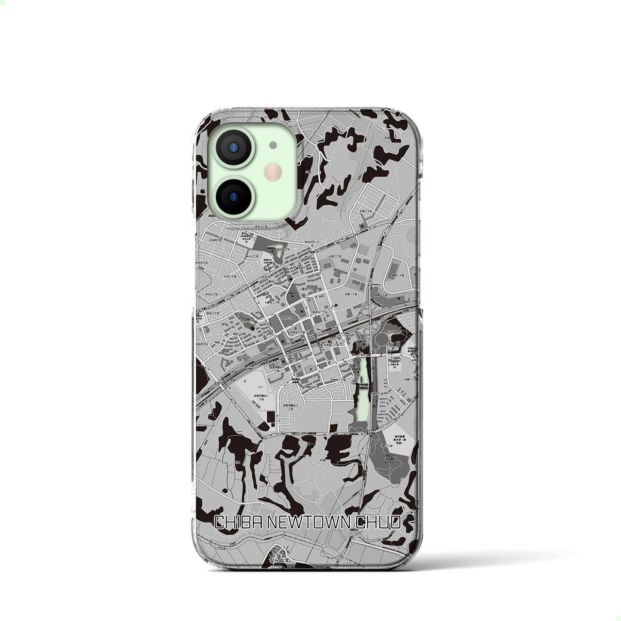 【千葉ニュータウン中央(千葉県)】地図柄iPhoneケース(クリアタイプ)モノトーン・iPhone 12 mini 用