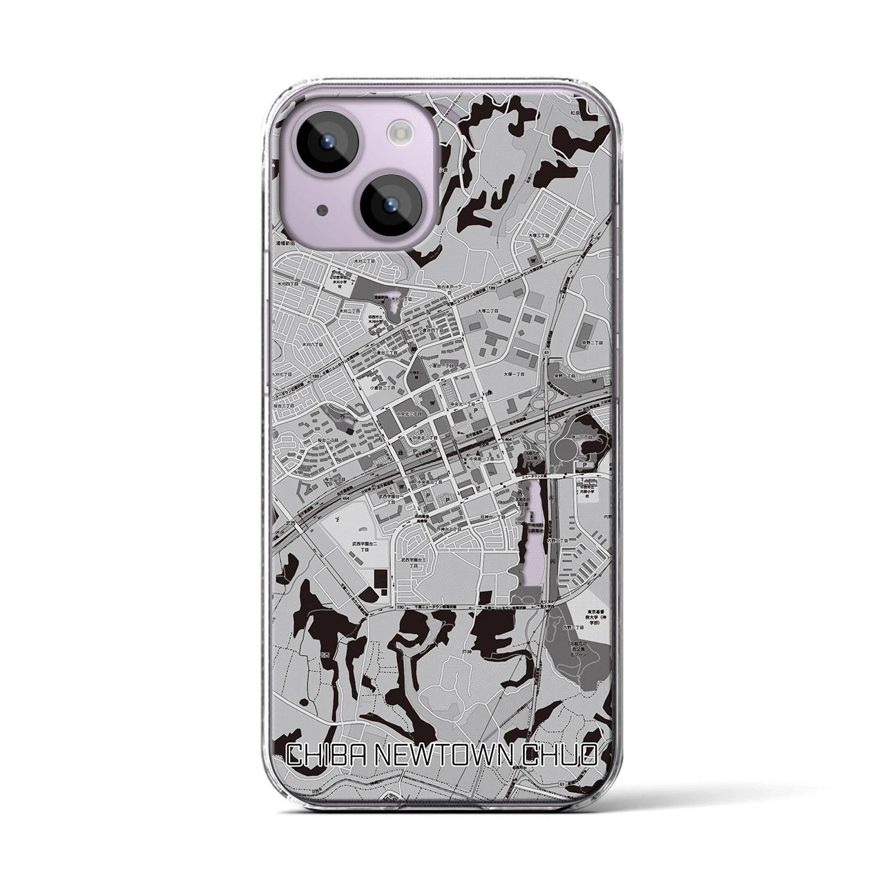 【千葉ニュータウン中央(千葉県)】地図柄iPhoneケース(クリアタイプ)