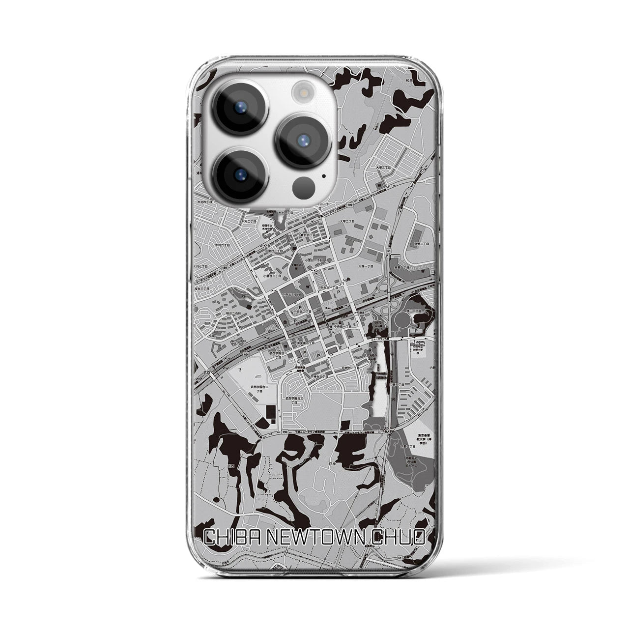 【千葉ニュータウン中央(千葉県)】地図柄iPhoneケース(クリアタイプ)