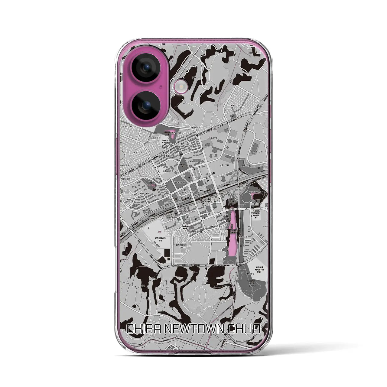 【千葉ニュータウン中央(千葉県)】地図柄iPhoneケース(クリアタイプ)モノトーン・iPhone 16 Pro 用