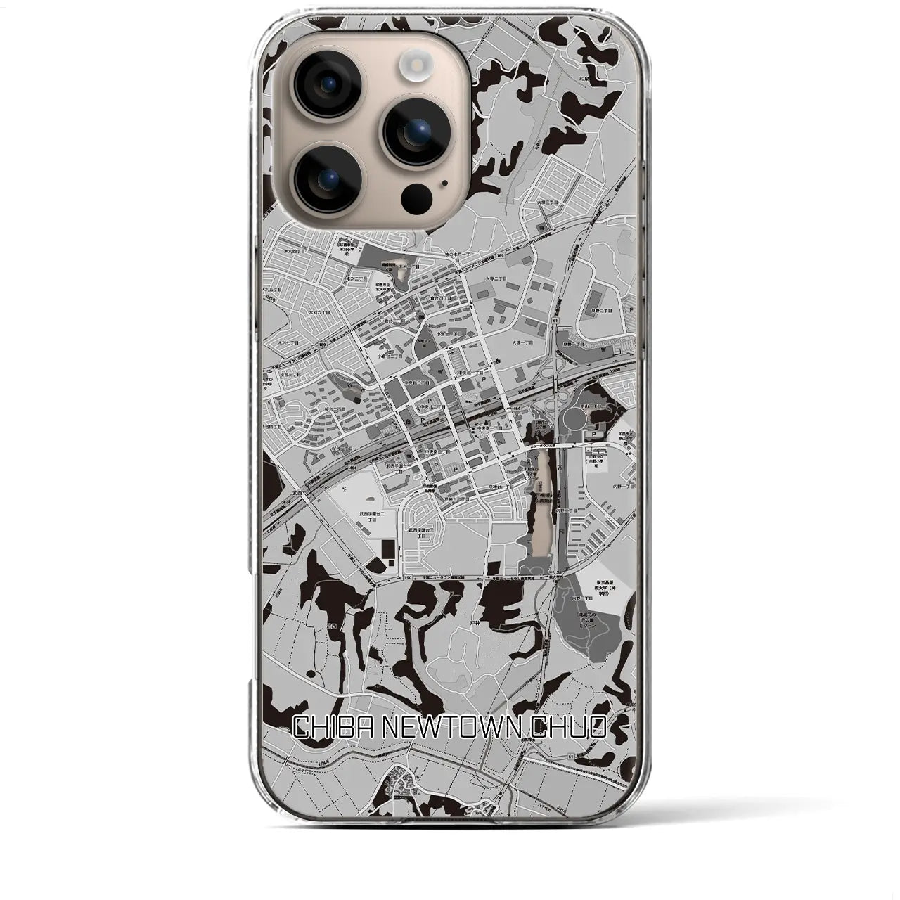 【千葉ニュータウン中央(千葉県)】地図柄iPhoneケース(クリアタイプ)モノトーン・iPhone 16 Plus 用
