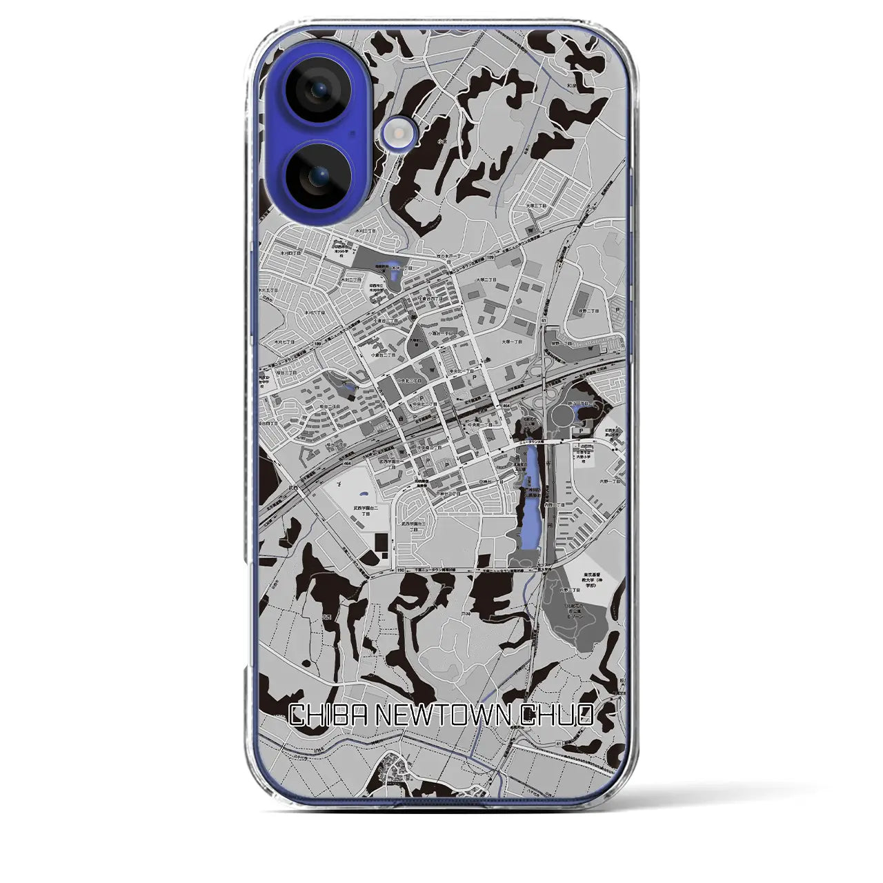 【千葉ニュータウン中央(千葉県)】地図柄iPhoneケース(クリアタイプ)モノトーン・iPhone 16 Pro Max 用