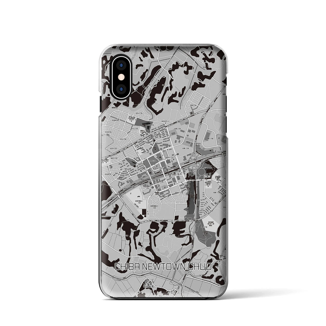 【千葉ニュータウン中央(千葉県)】地図柄iPhoneケース(クリアタイプ)モノトーン・iPhone XS / X 用