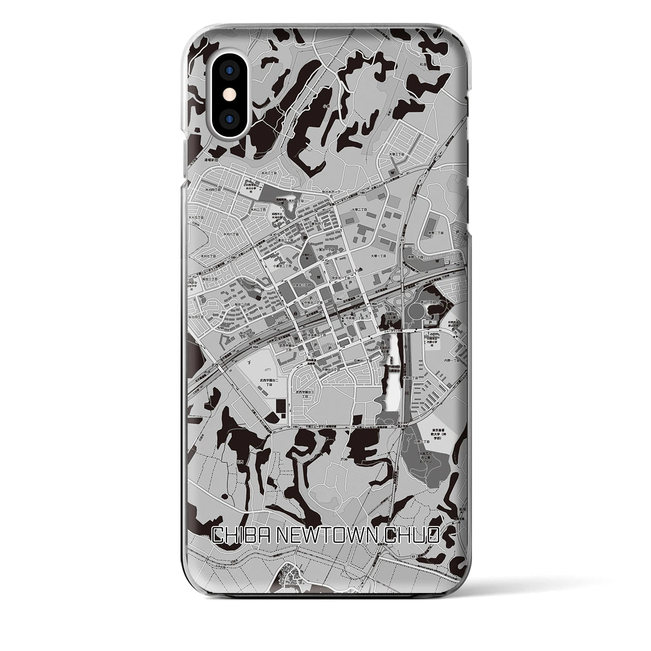 【千葉ニュータウン中央(千葉県)】地図柄iPhoneケース(クリアタイプ)モノトーン・iPhone XS Max 用