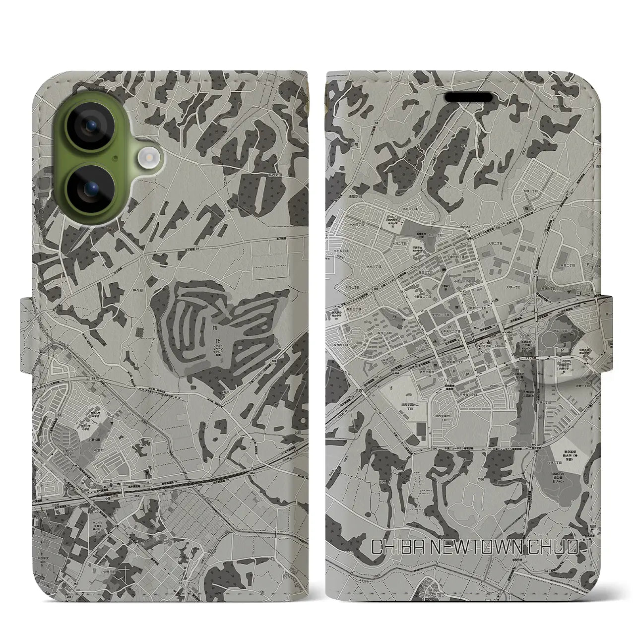 【千葉ニュータウン中央(千葉県)】地図柄iPhoneケース(手帳タイプ)