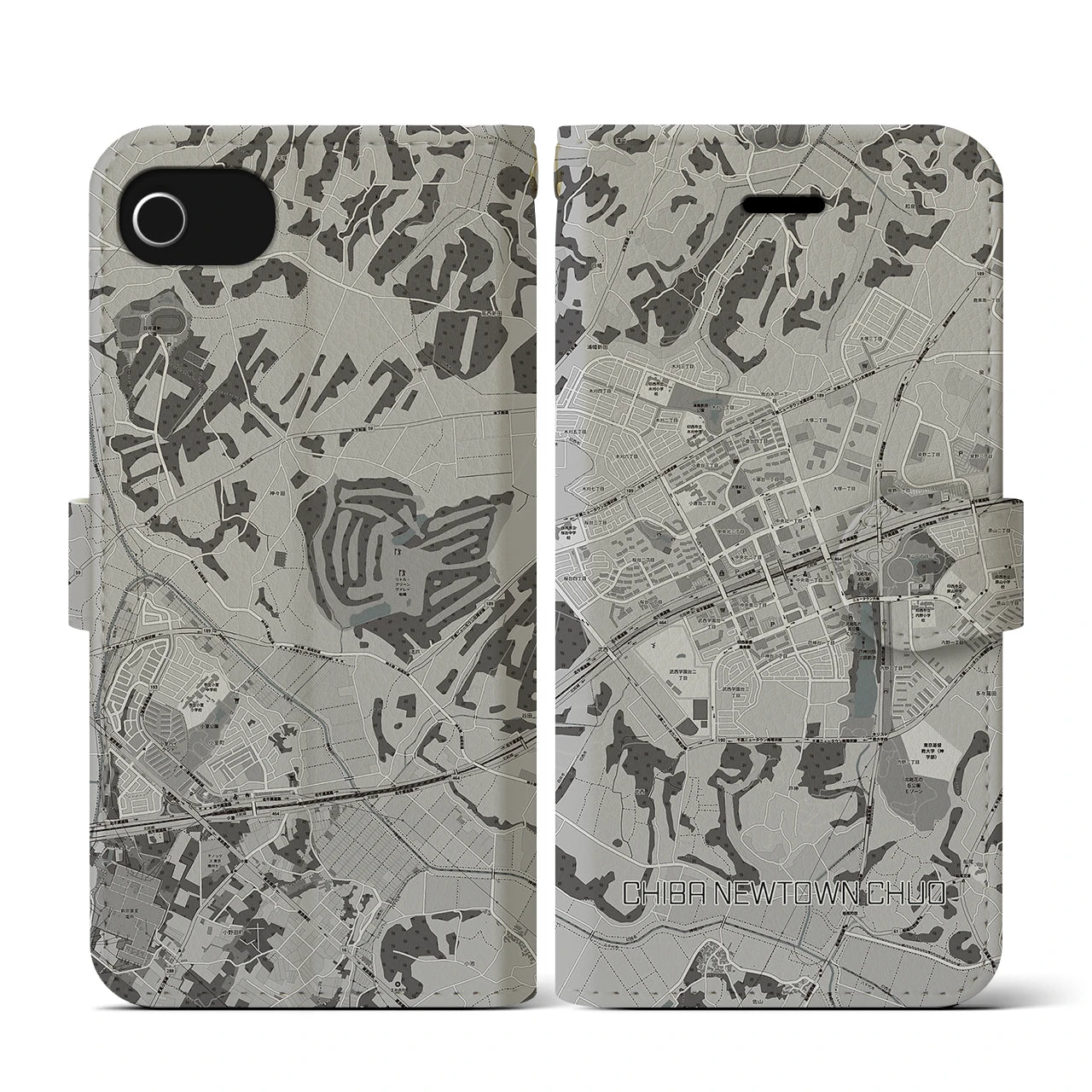 【千葉ニュータウン中央(千葉県)】地図柄iPhoneケース(手帳タイプ)モノトーン・iPhone SE(第3 / 第2世代) / 8 / 7 / 6s / 6 用