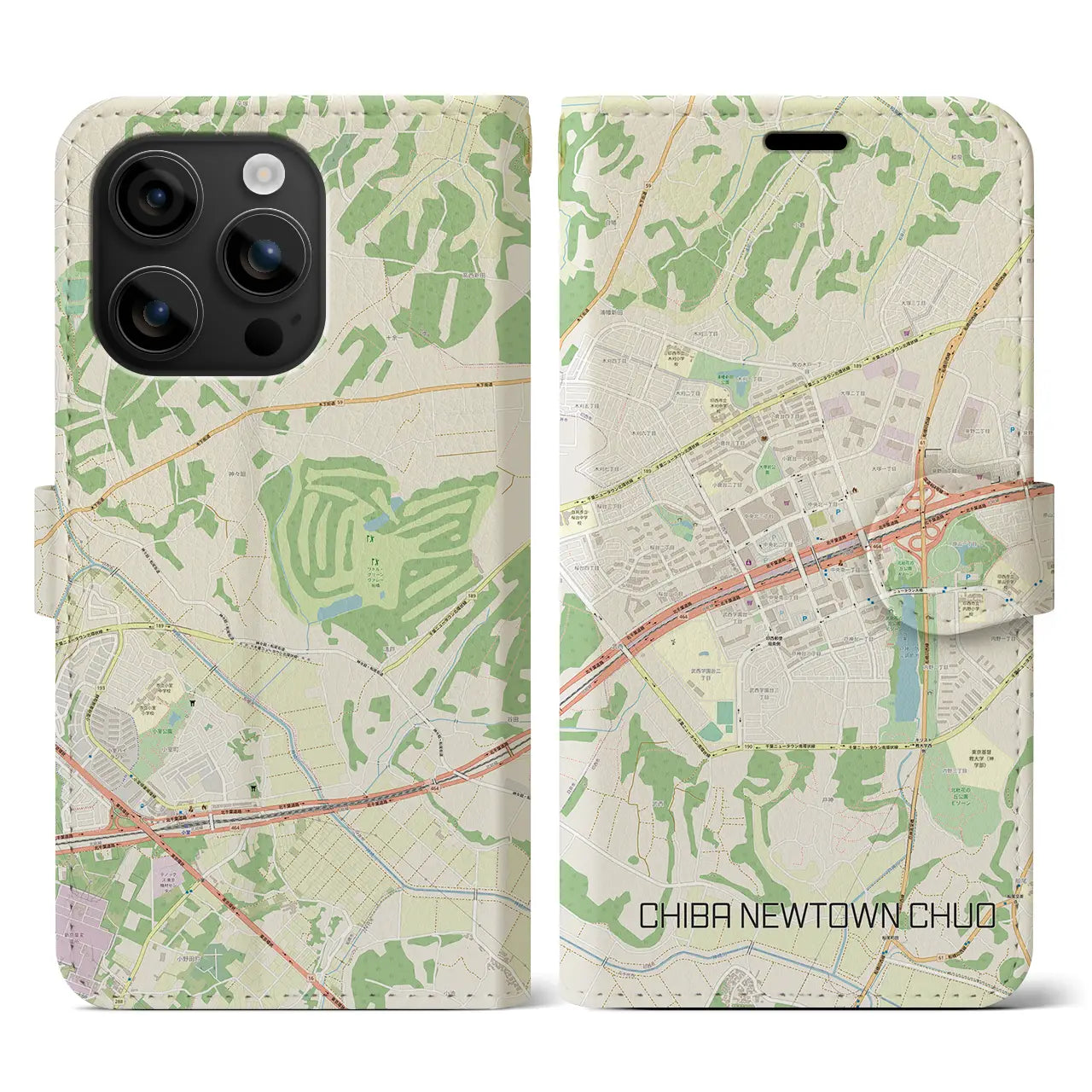 【千葉ニュータウン中央(千葉県)】地図柄iPhoneケース(手帳タイプ)ナチュラル・iPhone 16 用