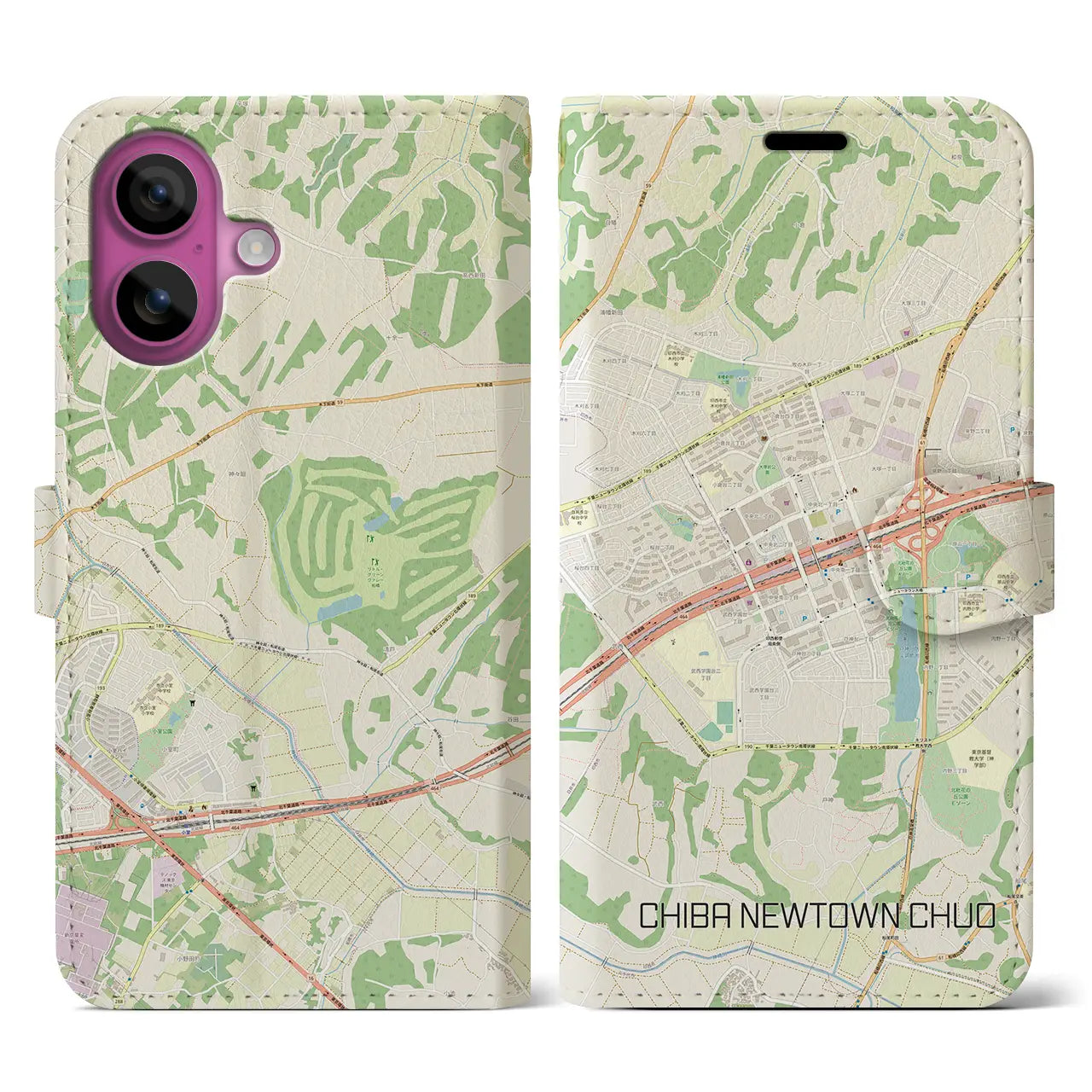 【千葉ニュータウン中央(千葉県)】地図柄iPhoneケース(手帳タイプ)ナチュラル・iPhone 16 Pro 用