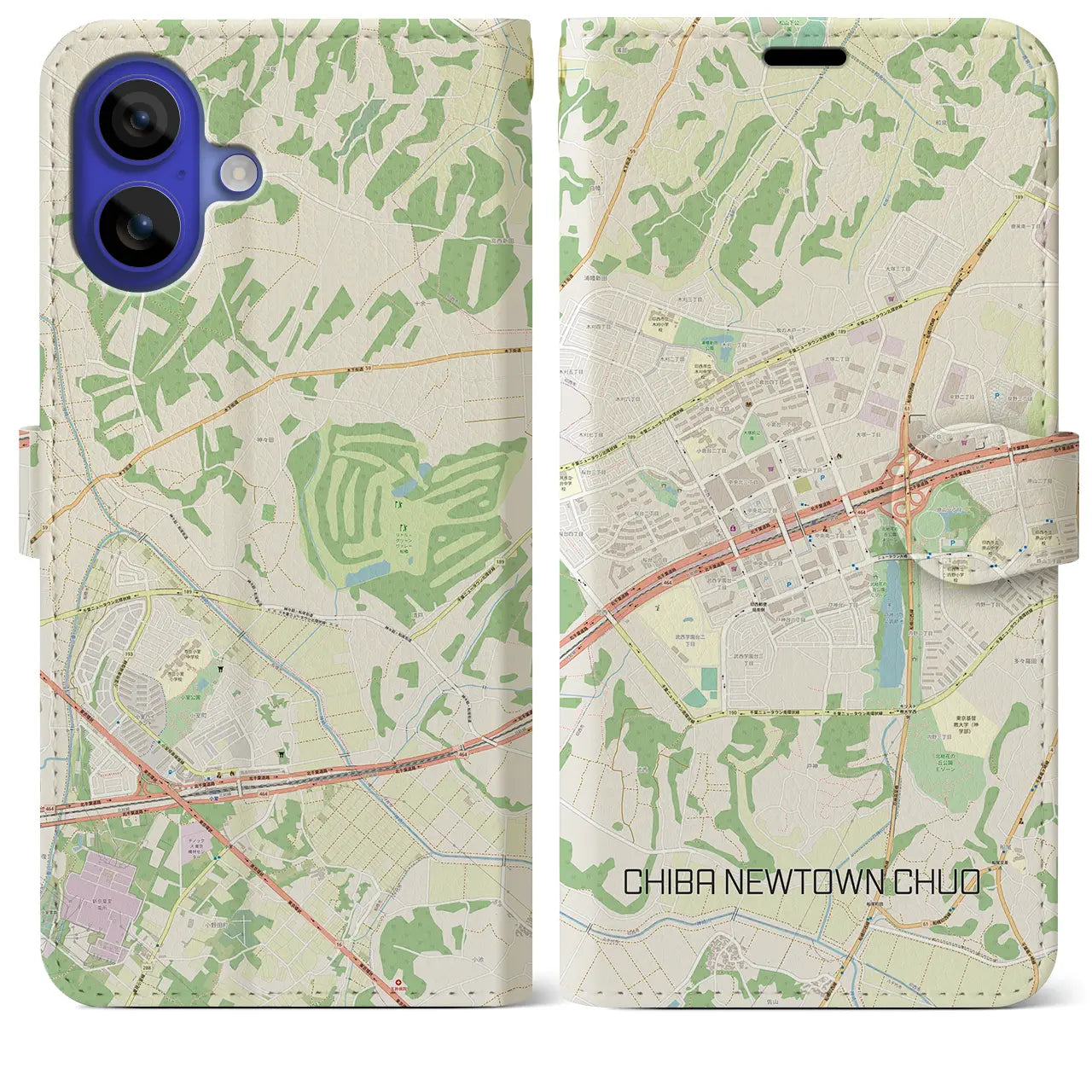 【千葉ニュータウン中央(千葉県)】地図柄iPhoneケース(手帳タイプ)ナチュラル・iPhone 16 Pro Max 用