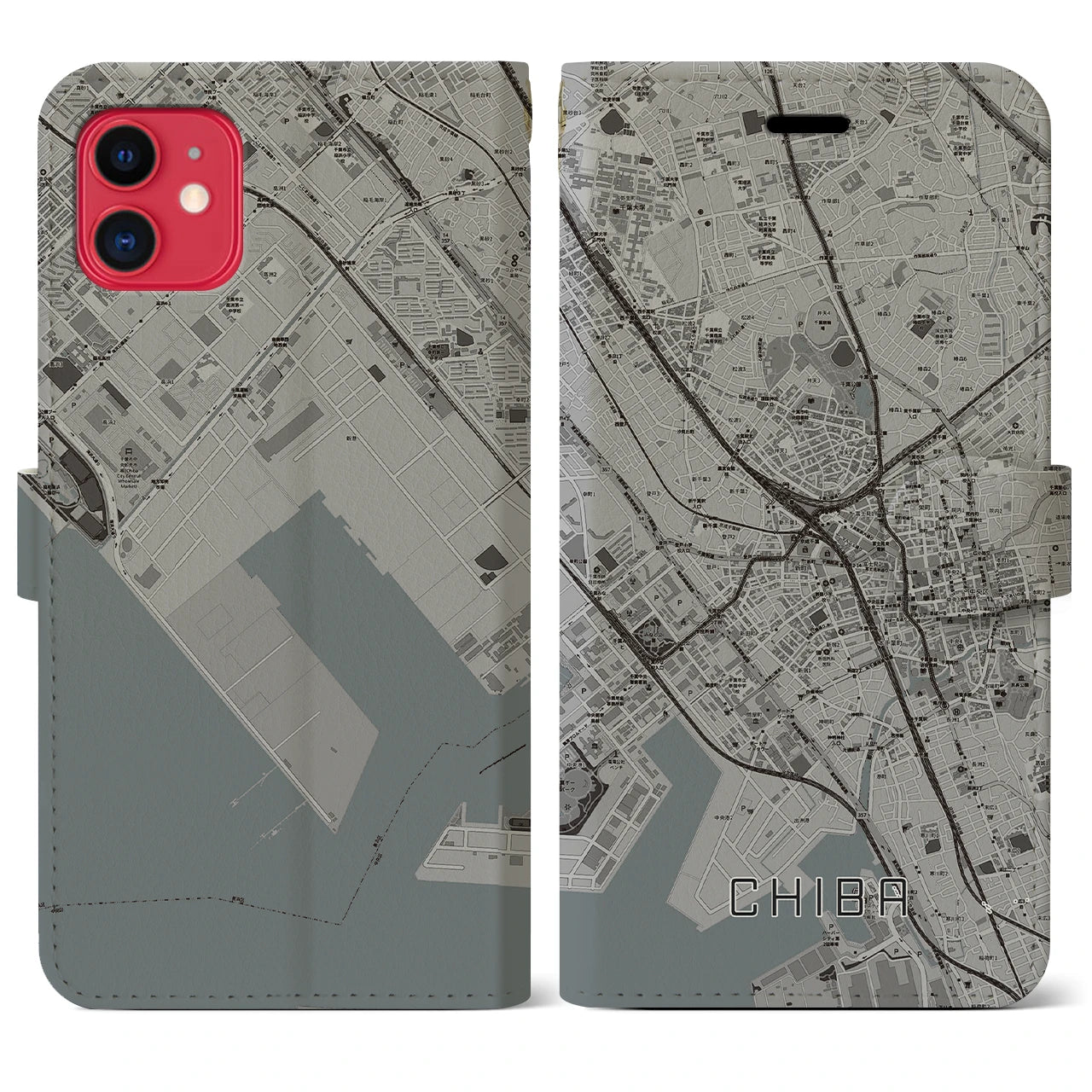 【千葉(千葉県)】地図柄iPhoneケース(手帳タイプ)モノトーン・iPhone 11 用