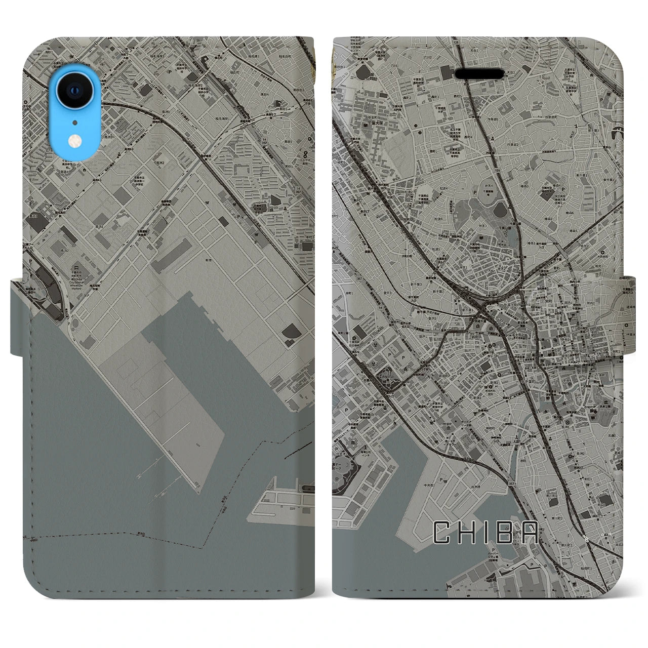 【千葉(千葉県)】地図柄iPhoneケース(手帳タイプ)モノトーン・iPhone XR 用