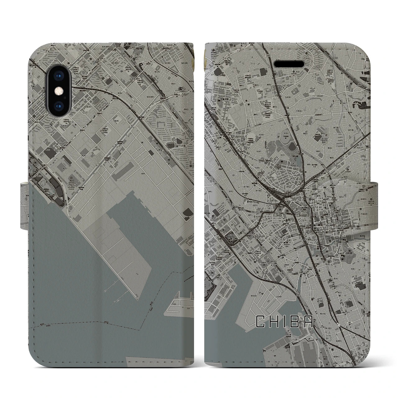 【千葉(千葉県)】地図柄iPhoneケース(手帳タイプ)モノトーン・iPhone XS / X 用