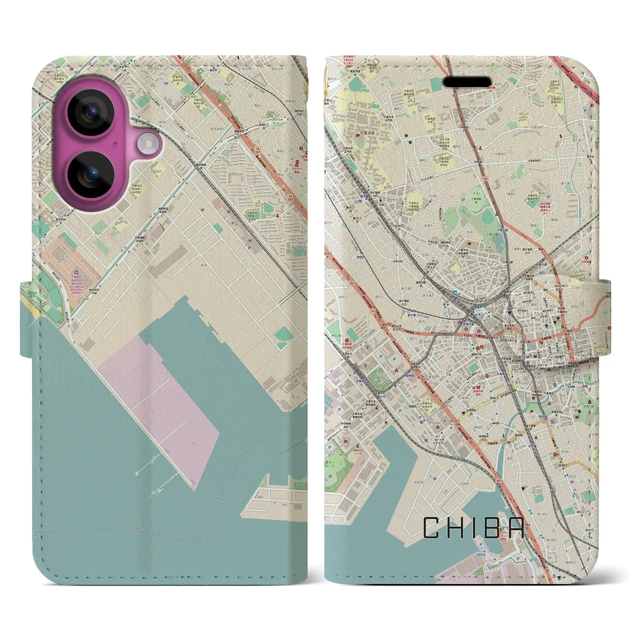 【千葉(千葉県)】地図柄iPhoneケース(手帳タイプ)ナチュラル・iPhone 16 Pro 用