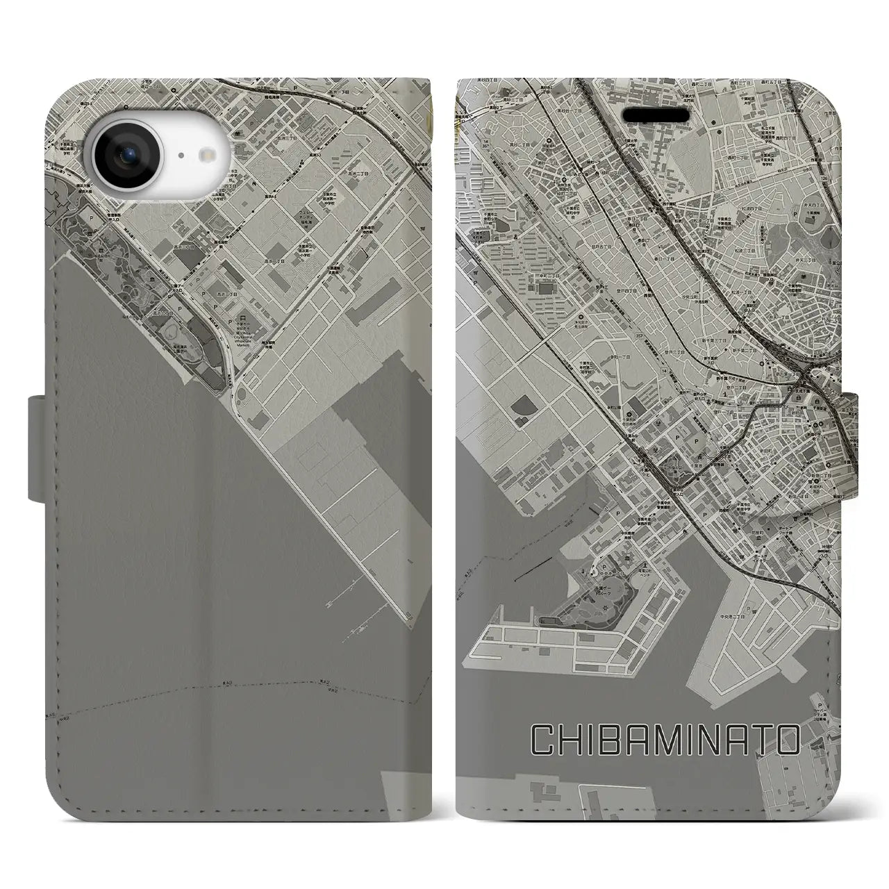 【千葉みなと(千葉県)】地図柄iPhoneケース(手帳タイプ)