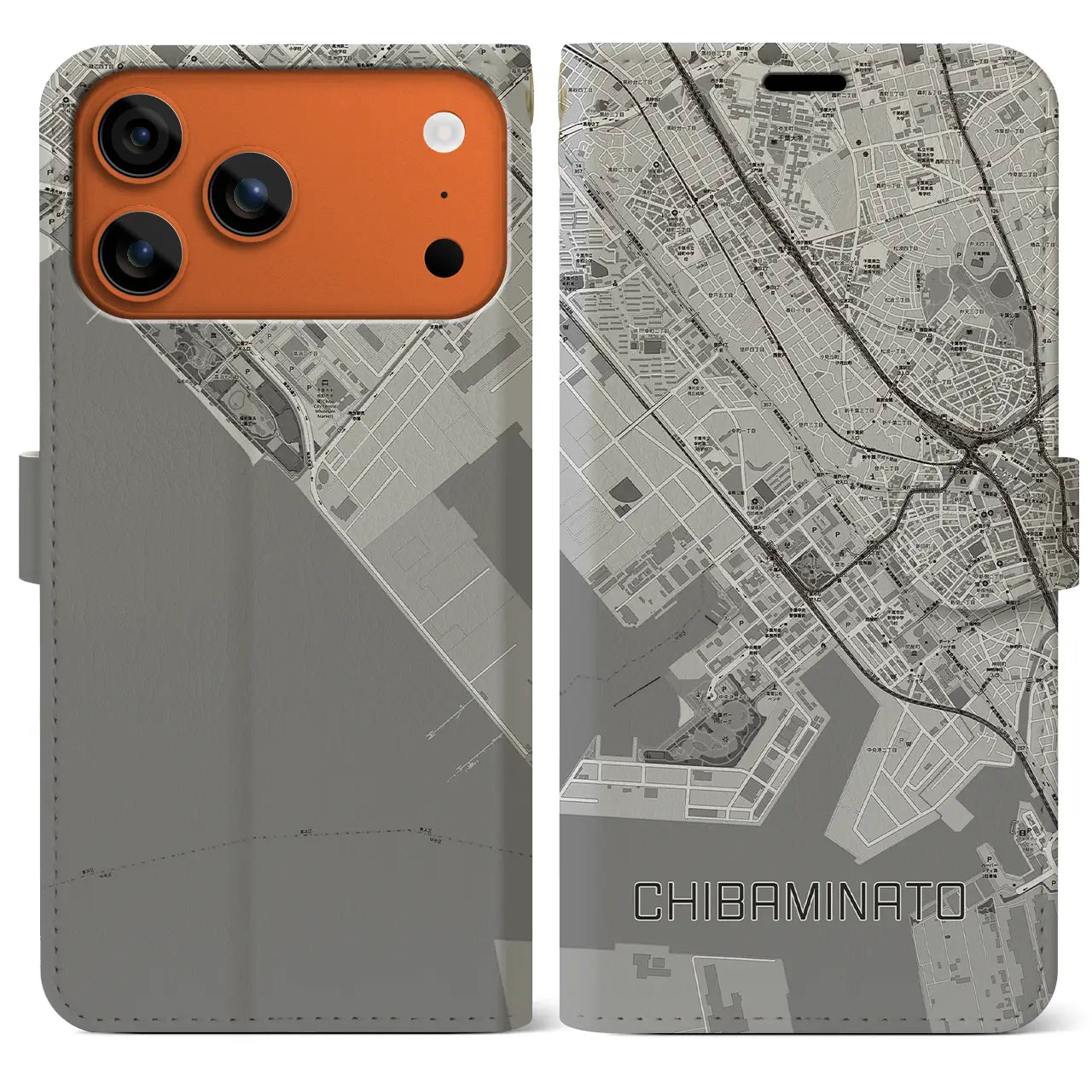 【千葉みなと(千葉県)】地図柄iPhoneケース(手帳タイプ)