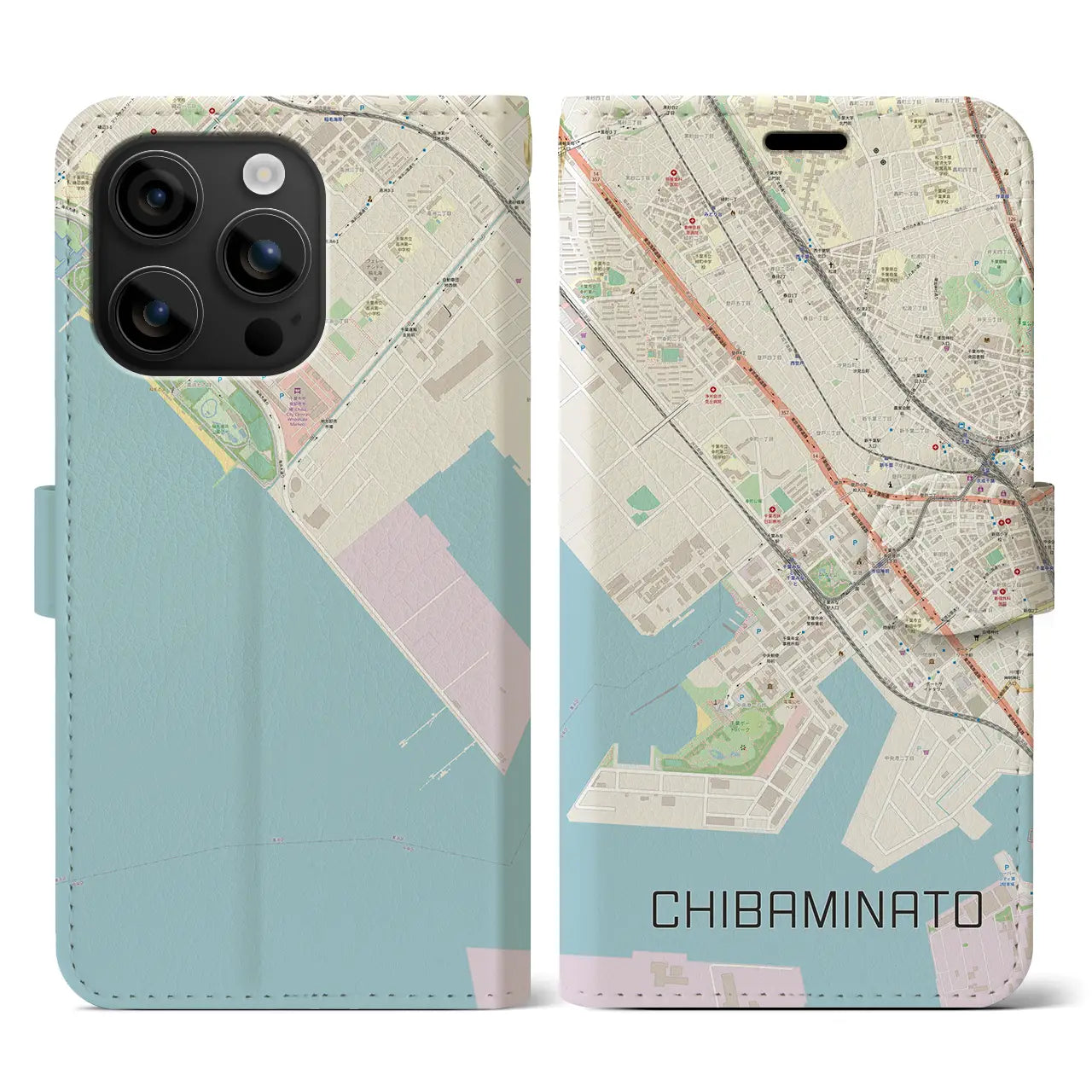 【千葉みなと(千葉県)】地図柄iPhoneケース(手帳タイプ)ナチュラル・iPhone 16 用
