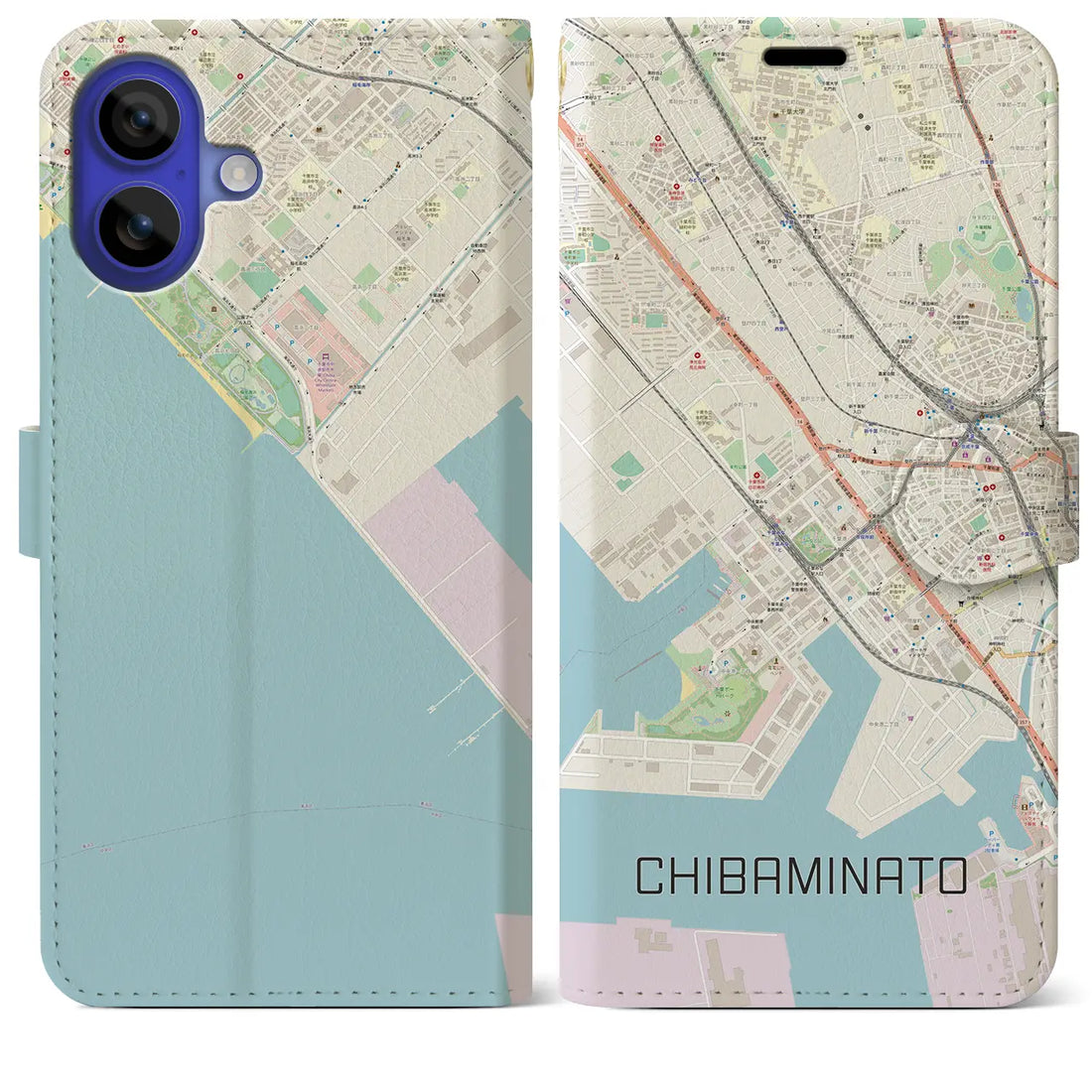 【千葉みなと(千葉県)】地図柄iPhoneケース(手帳タイプ)ナチュラル・iPhone 16 Pro Max 用