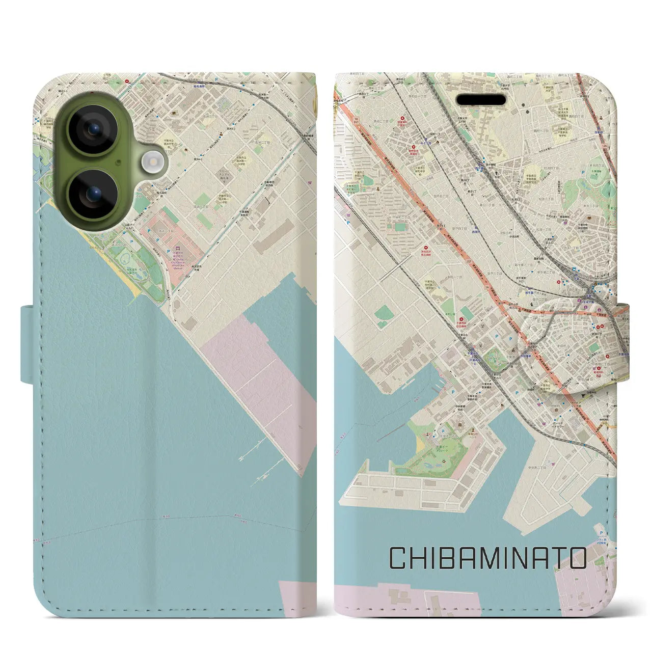 【千葉みなと(千葉県)】地図柄iPhoneケース(手帳タイプ)モノトーン・iPhone 17 Pro Max 用