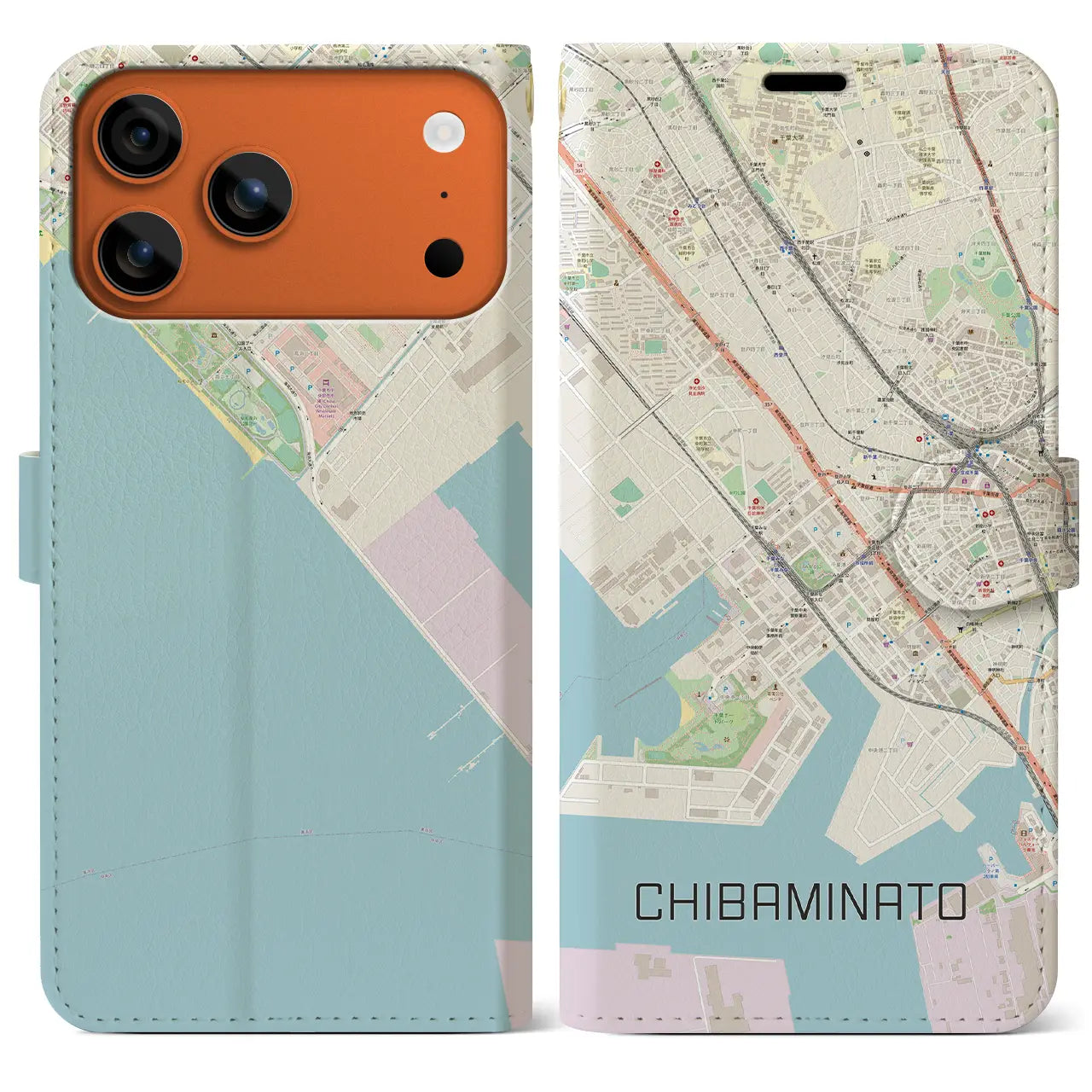 【千葉みなと(千葉県)】地図柄iPhoneケース(手帳タイプ)