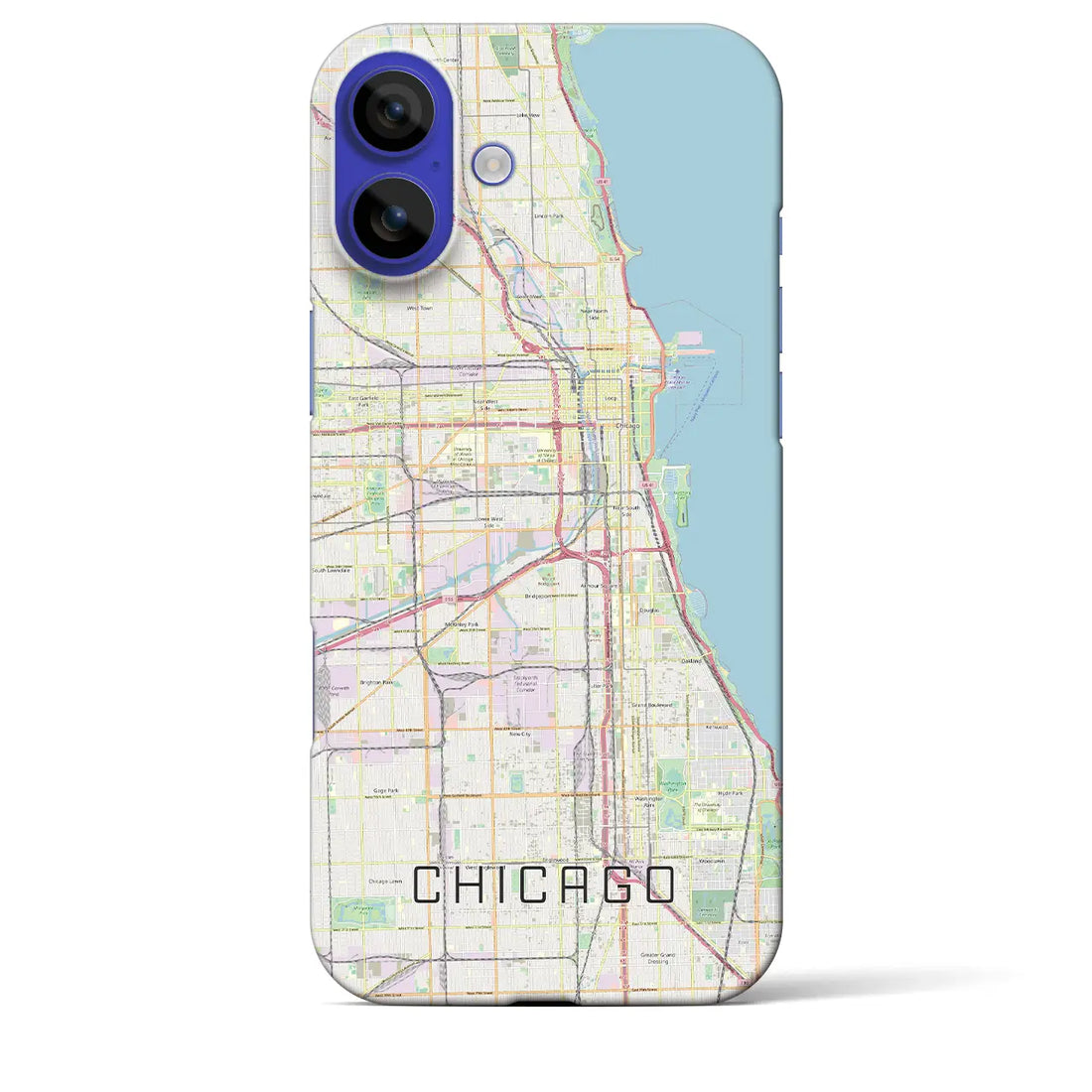 【シカゴ(アメリカ)】地図柄iPhoneケース(バックカバータイプ)ブラック・iPhone 16 Pro Max 用