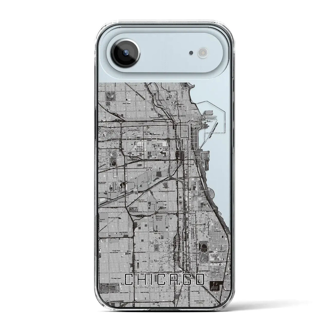 【シカゴ(アメリカ)】地図柄iPhoneケース(クリアタイプ)モノトーン・iPhone 17 Pro Max 用