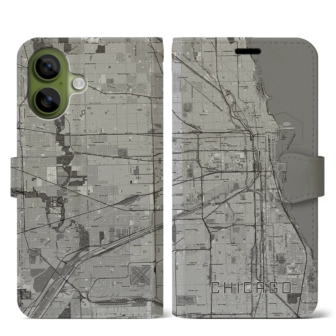 【シカゴ(アメリカ)】地図柄iPhoneケース(手帳タイプ)