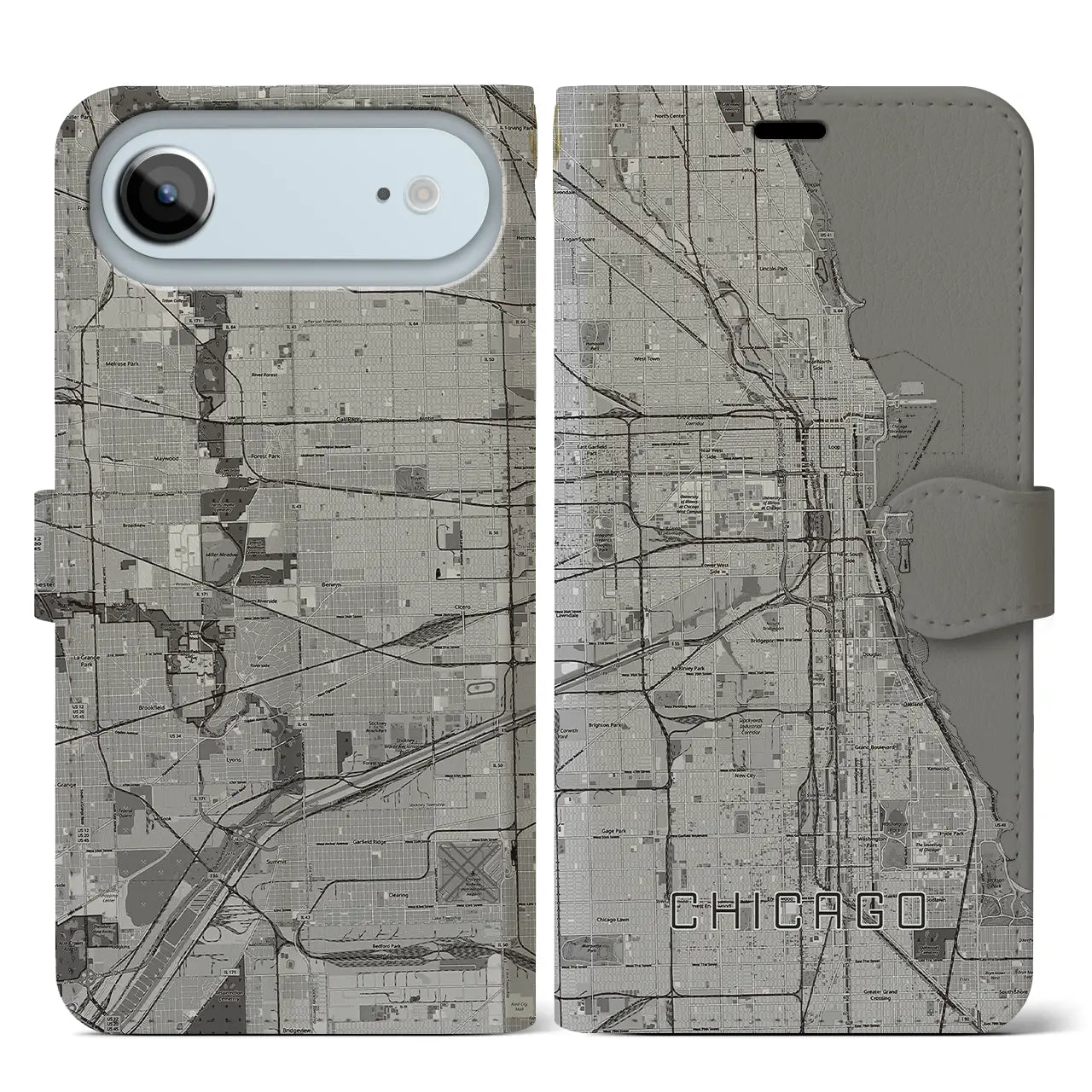 【シカゴ(アメリカ)】地図柄iPhoneケース(手帳タイプ)