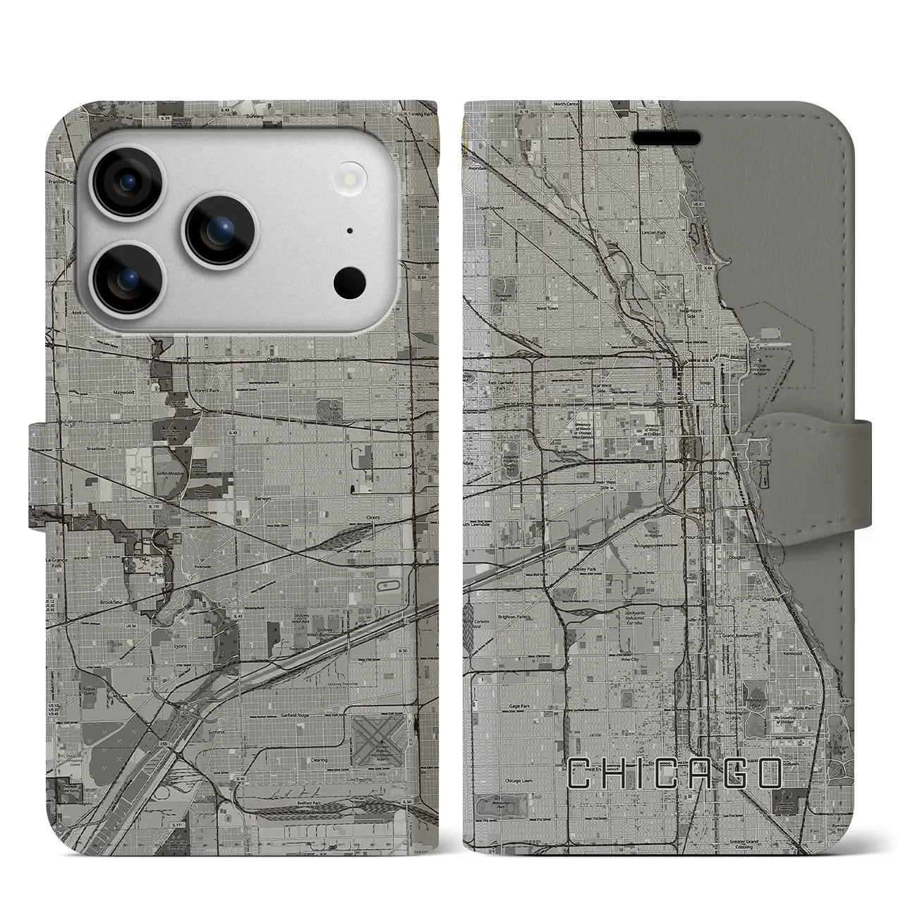 【シカゴ(アメリカ)】地図柄iPhoneケース(手帳タイプ)