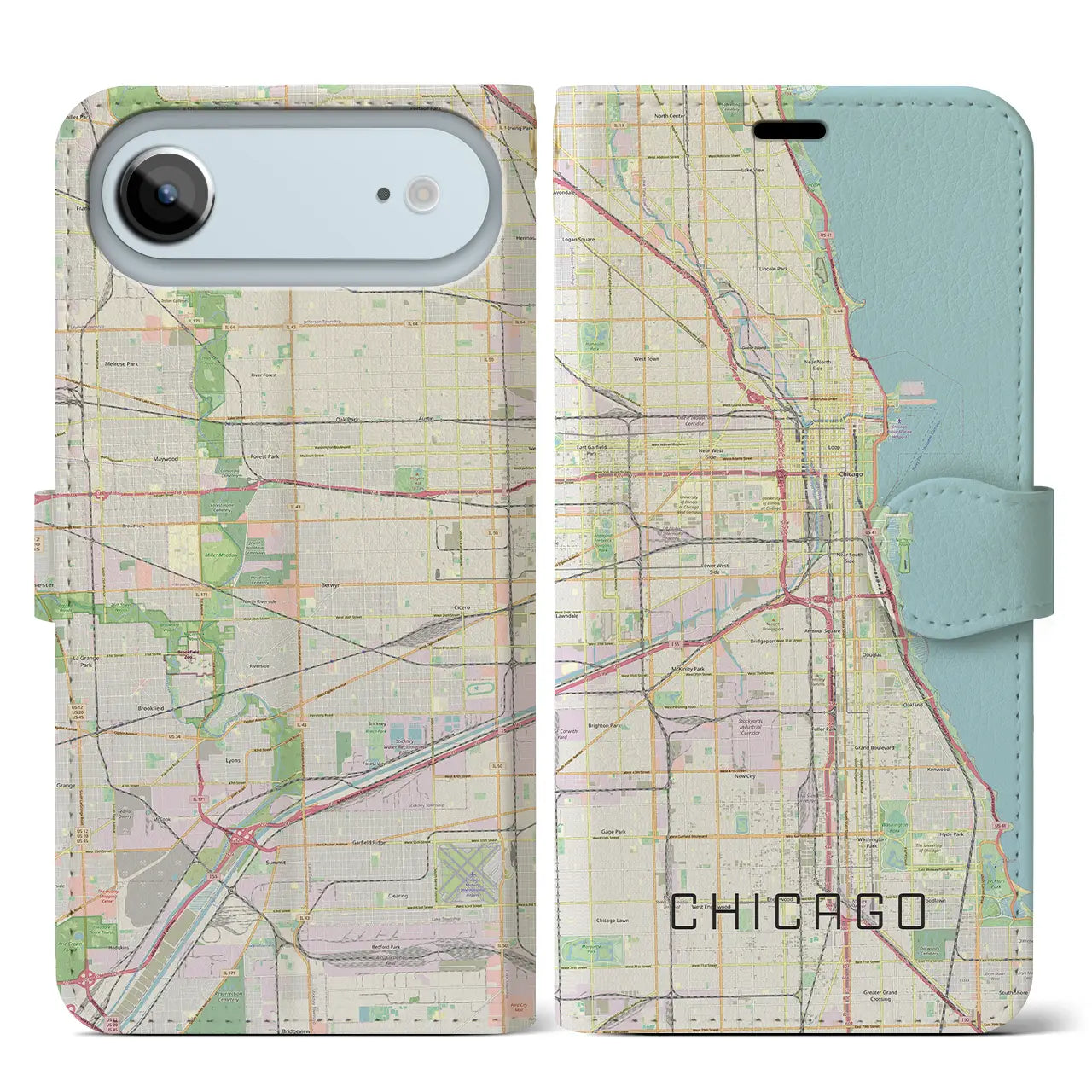 【シカゴ(アメリカ)】地図柄iPhoneケース(手帳タイプ)