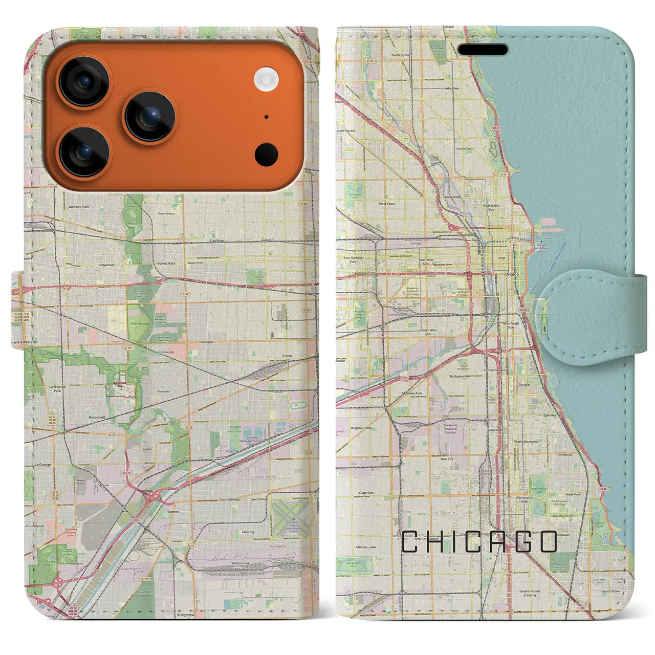 【シカゴ(アメリカ)】地図柄iPhoneケース(手帳タイプ)