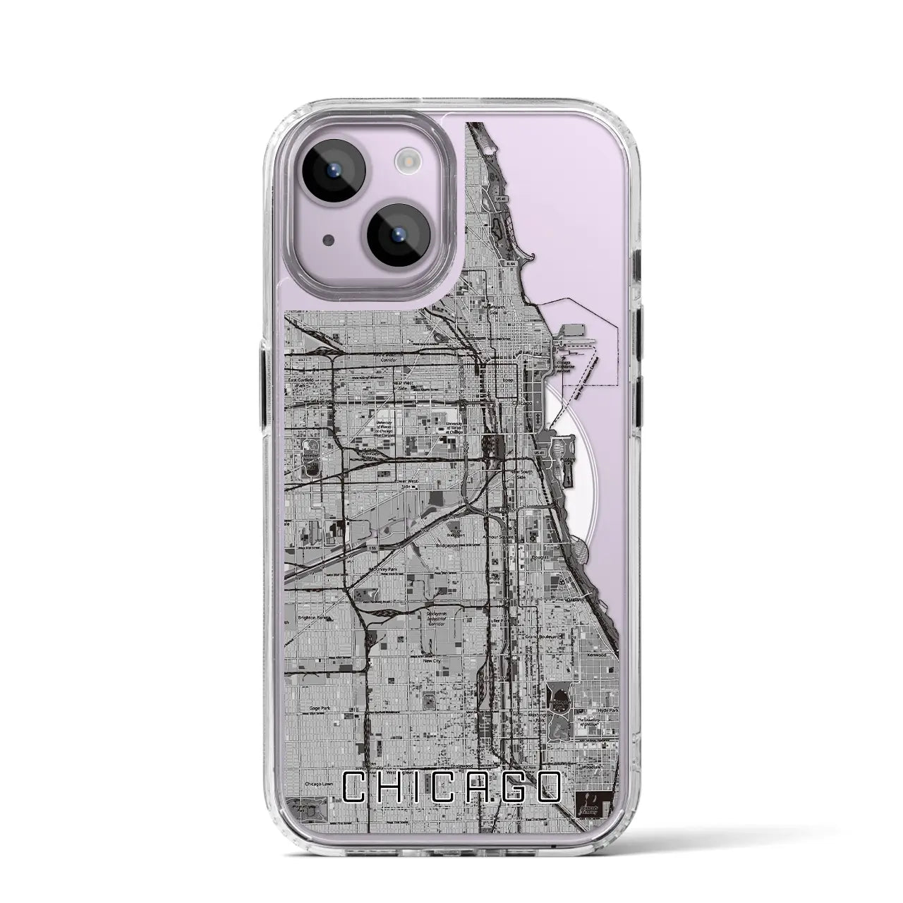 【シカゴ(アメリカ)】地図柄iPhoneケース(MagSafeタイプ)