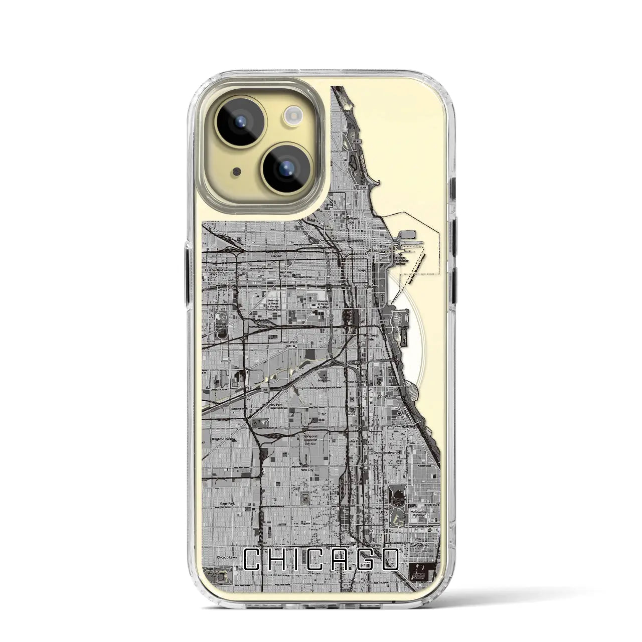 【シカゴ(アメリカ)】地図柄iPhoneケース(MagSafeタイプ)