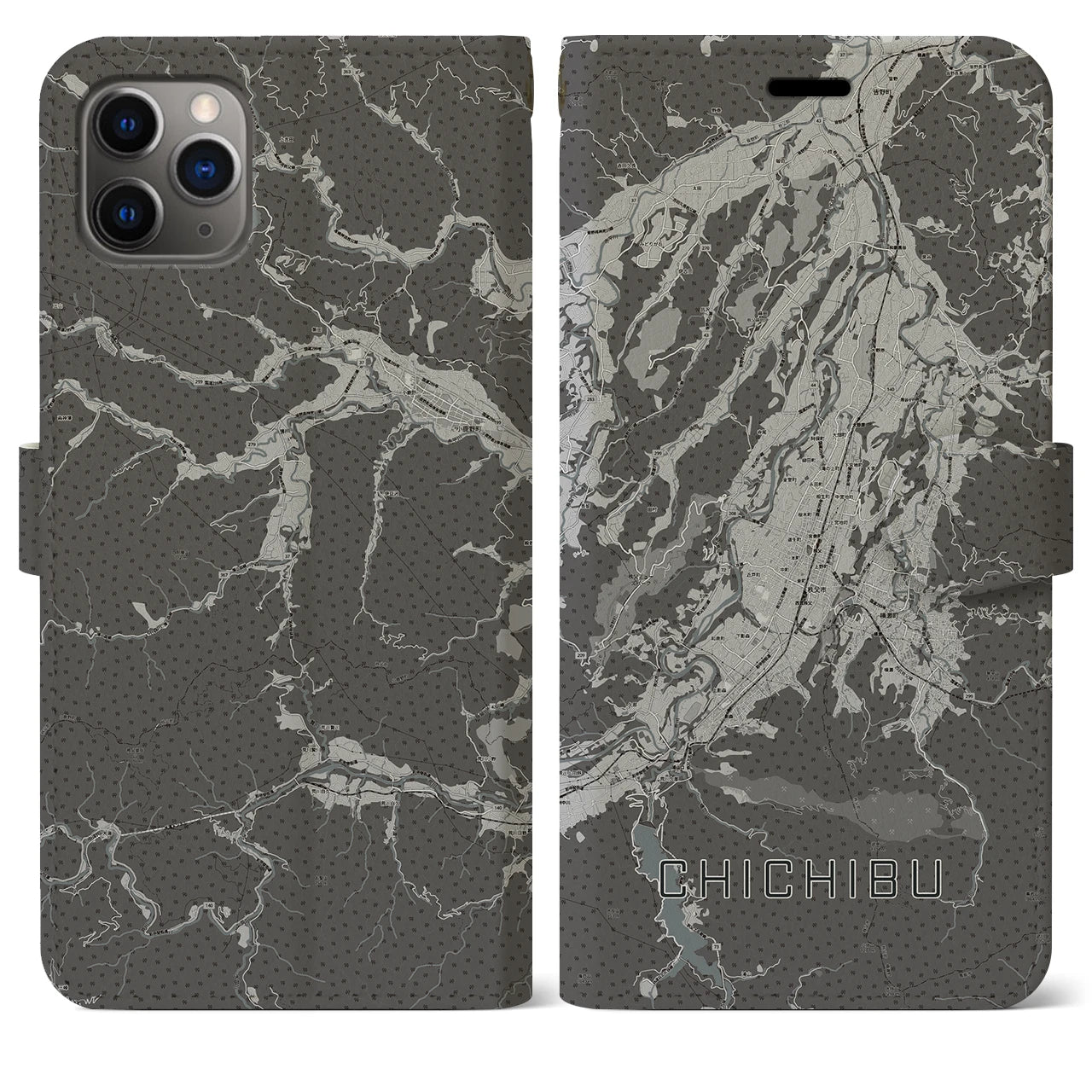【秩父(埼玉県)】地図柄iPhoneケース(手帳タイプ)モノトーン・iPhone 11 Pro Max 用