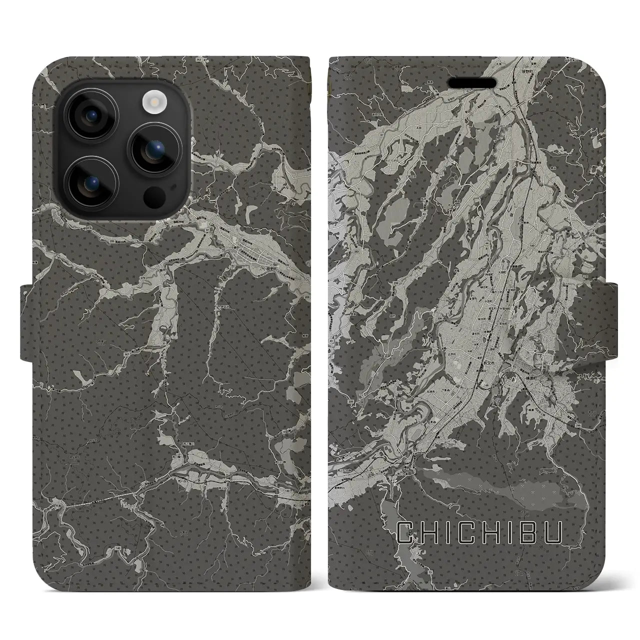 【秩父(埼玉県)】地図柄iPhoneケース(手帳タイプ)モノトーン・iPhone 16 用