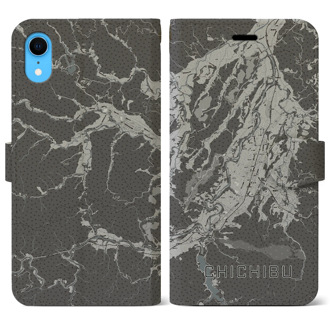【秩父(埼玉県)】地図柄iPhoneケース(手帳タイプ)モノトーン・iPhone XR 用