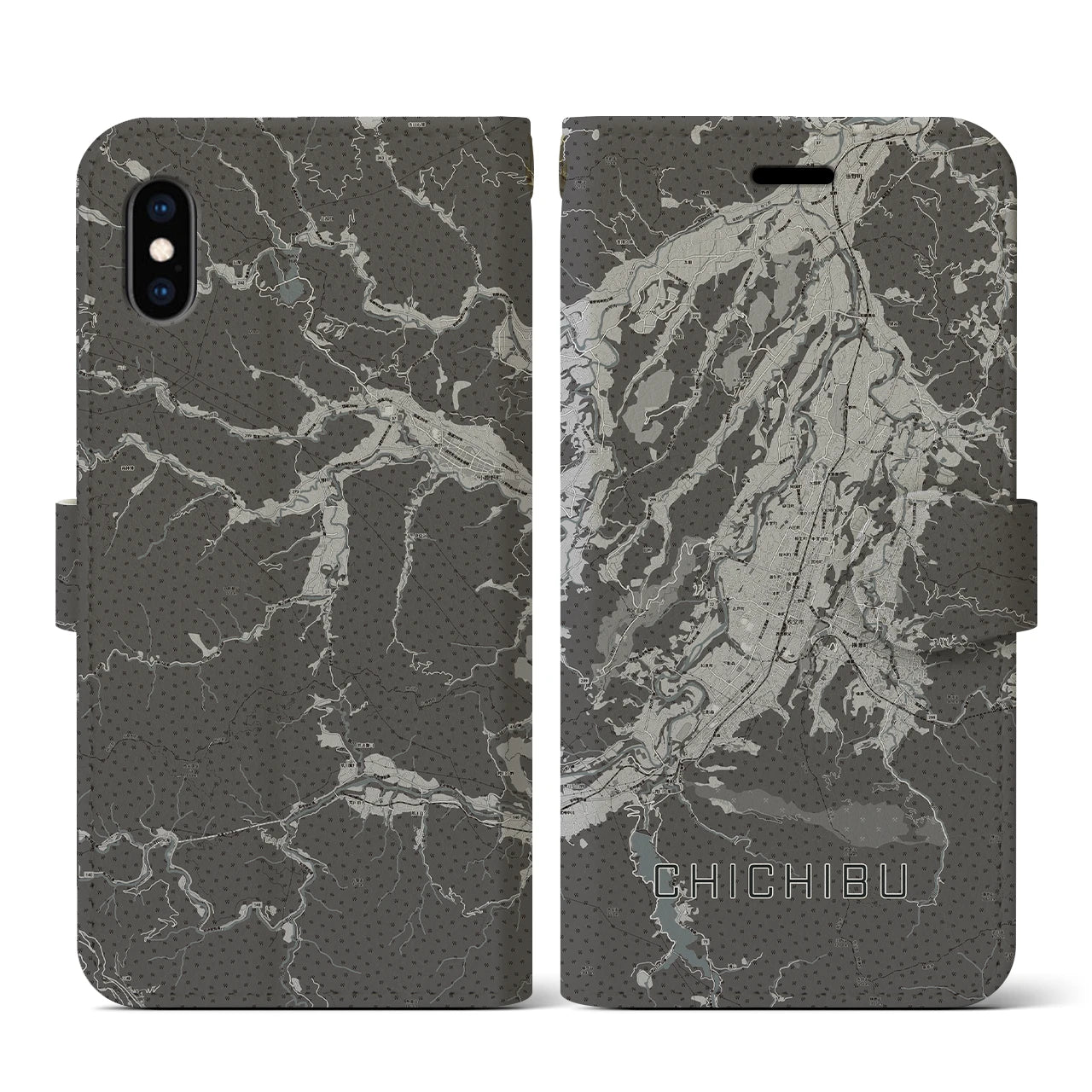 【秩父(埼玉県)】地図柄iPhoneケース(手帳タイプ)モノトーン・iPhone XS / X 用
