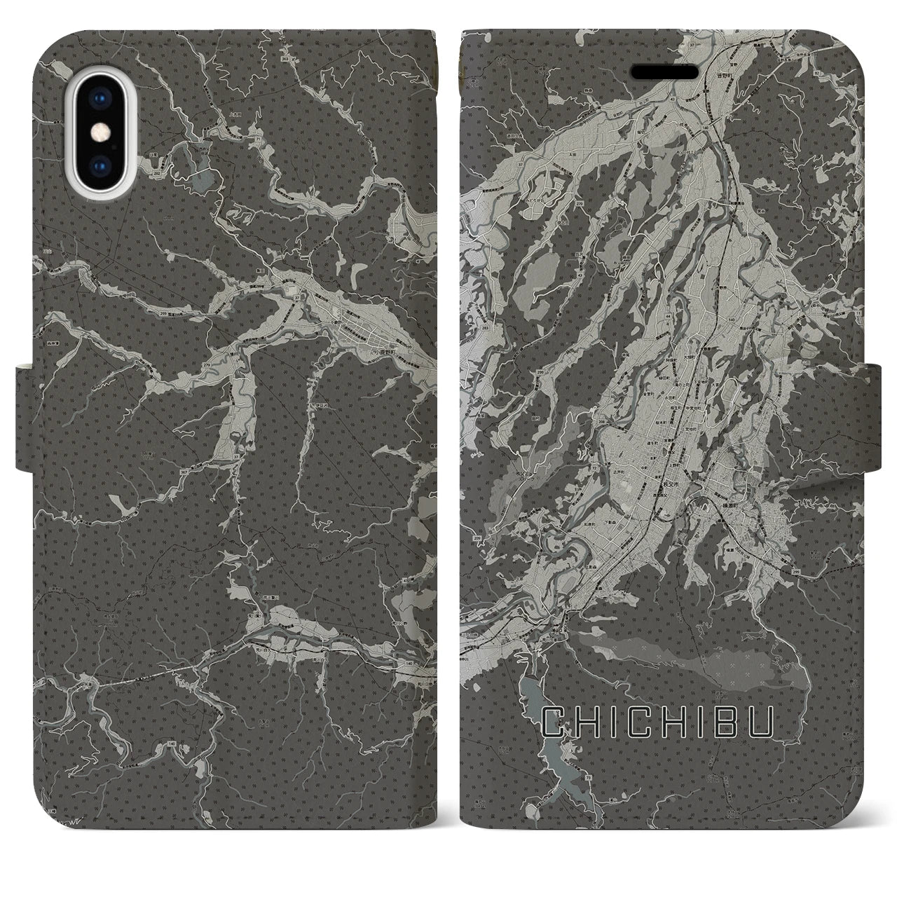 【秩父(埼玉県)】地図柄iPhoneケース(手帳タイプ)モノトーン・iPhone XS Max 用