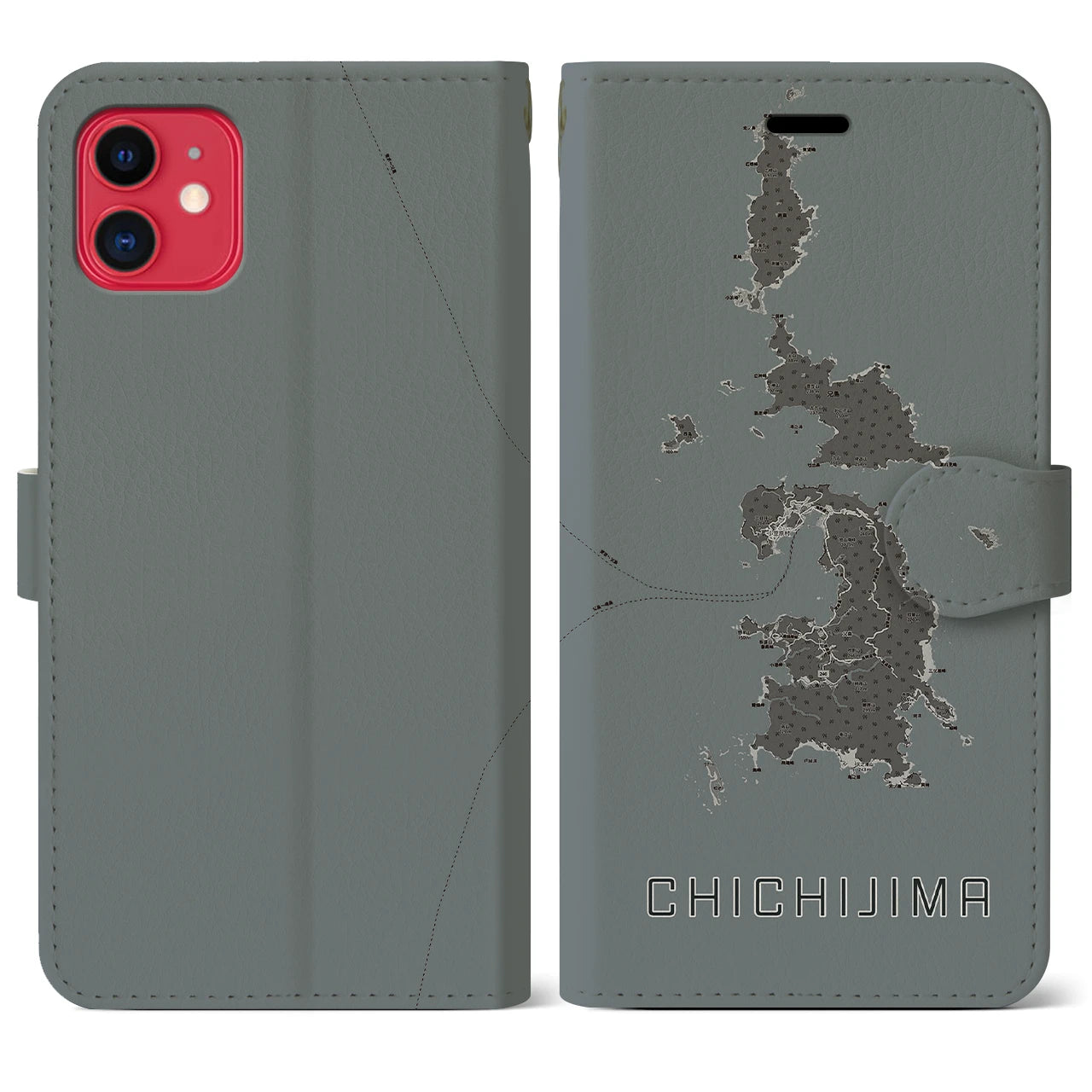 【父島(東京都)】地図柄iPhoneケース(手帳タイプ)モノトーン・iPhone 11 用