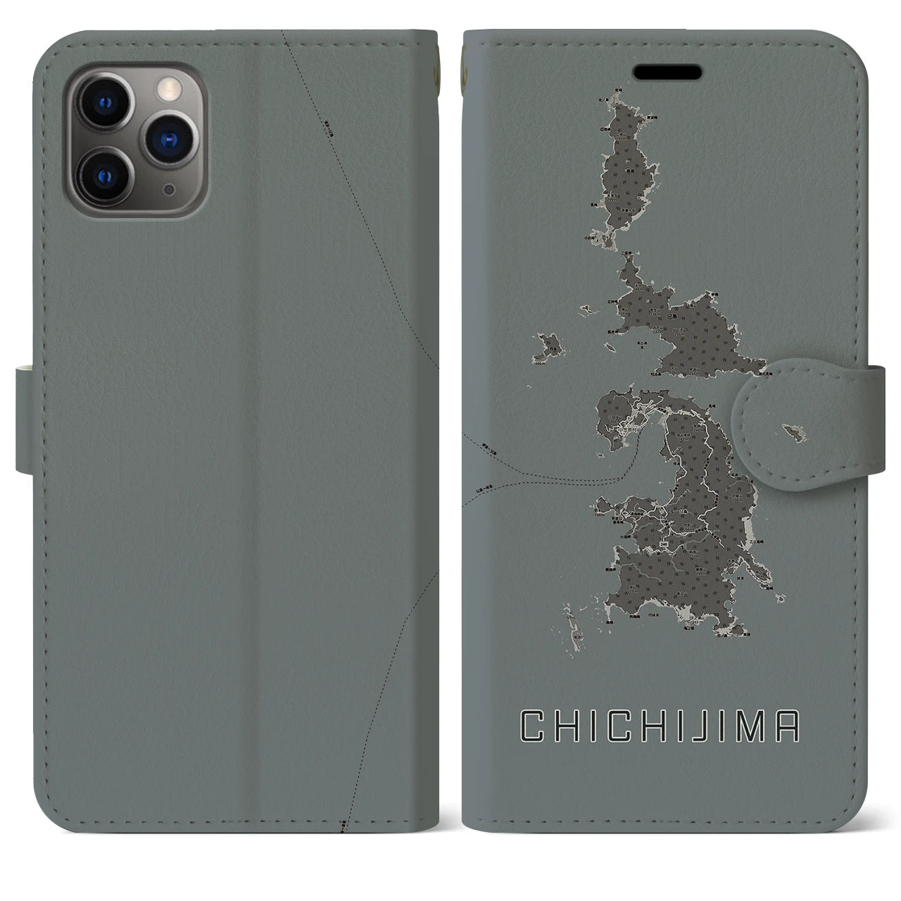 【父島(東京都)】地図柄iPhoneケース(手帳タイプ)モノトーン・iPhone 11 Pro Max 用