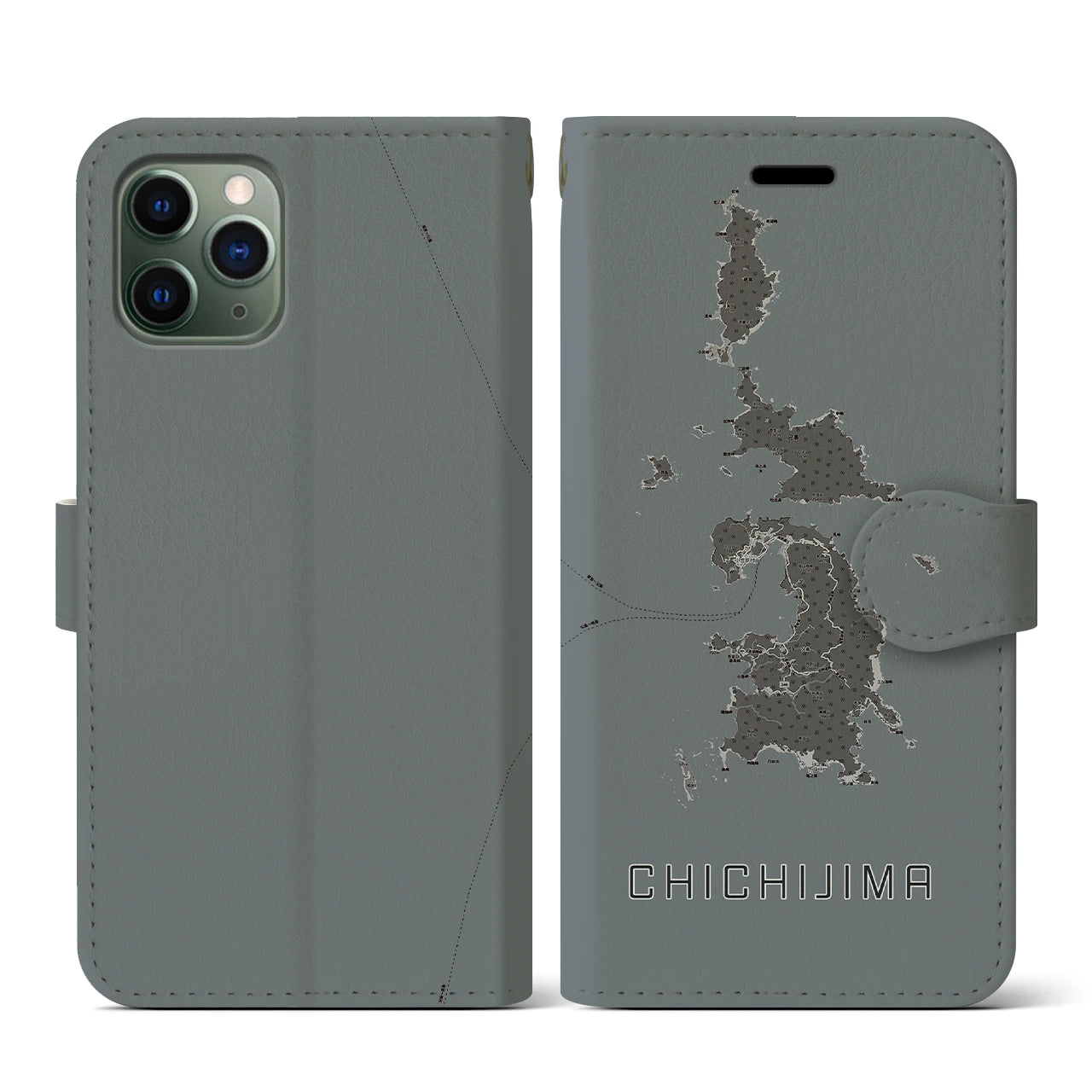 【父島(東京都)】地図柄iPhoneケース(手帳タイプ)モノトーン・iPhone 11 Pro 用