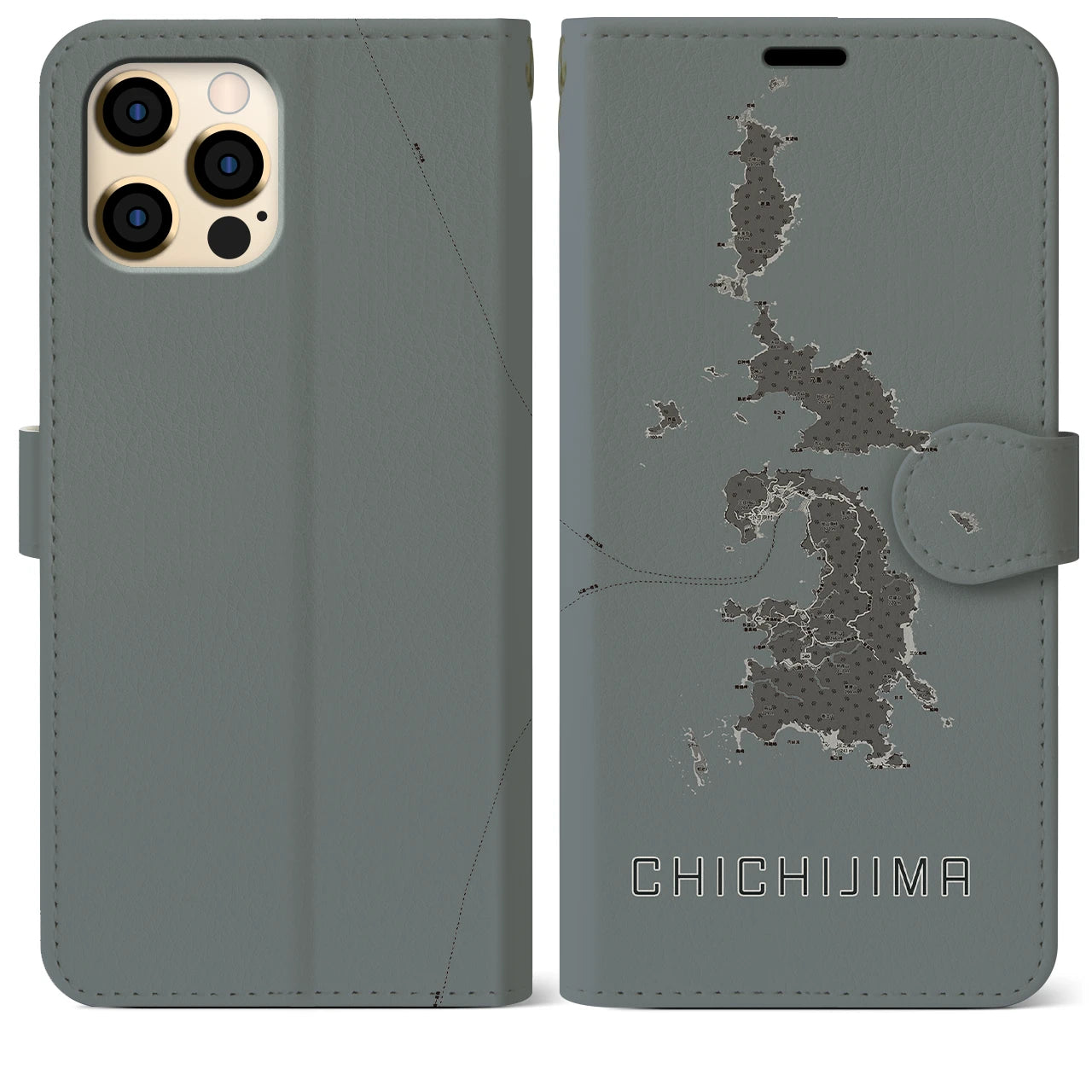 【父島(東京都)】地図柄iPhoneケース(手帳タイプ)モノトーン・iPhone 12 Pro Max 用