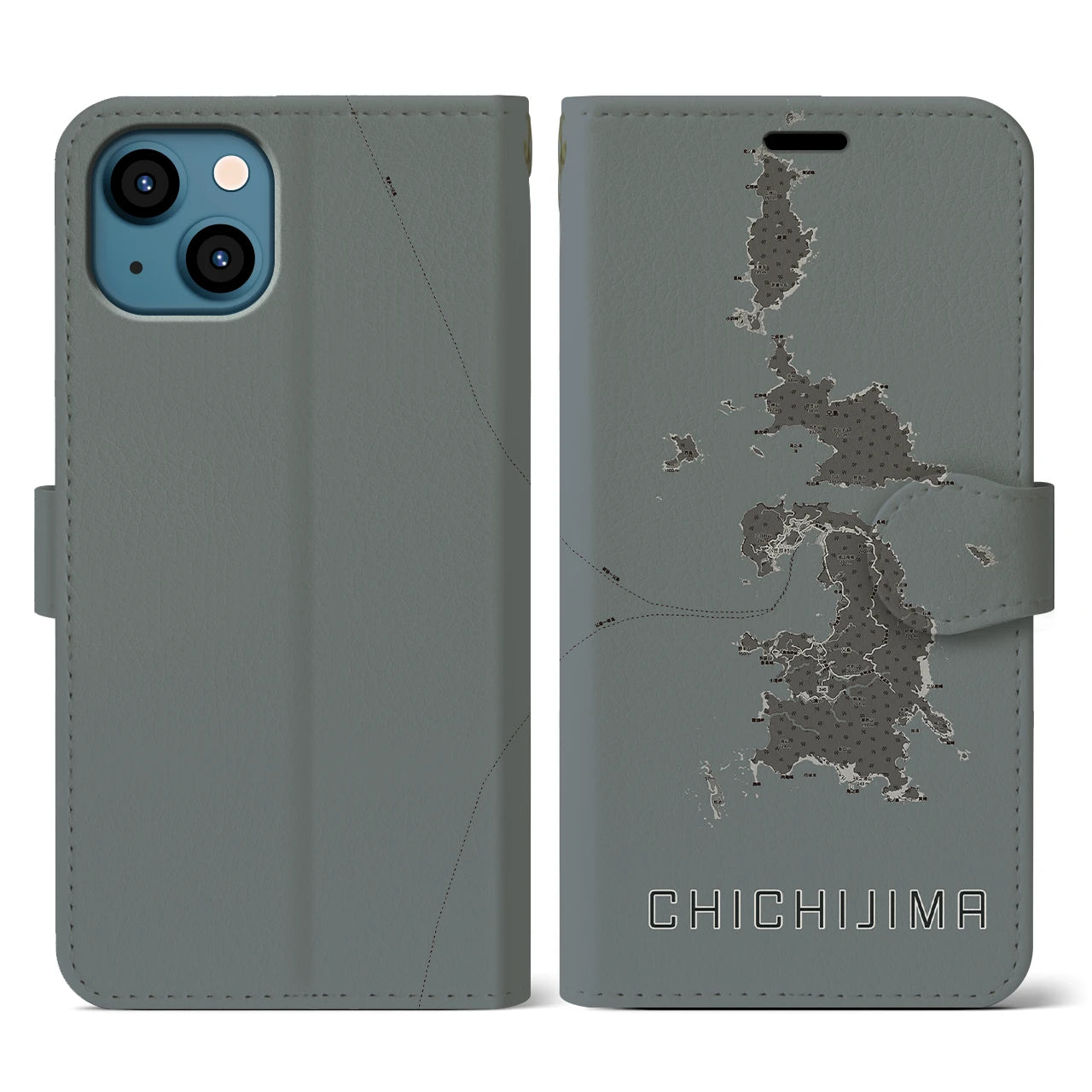 【父島(東京都)】地図柄iPhoneケース(手帳タイプ)モノトーン・iPhone 13 用