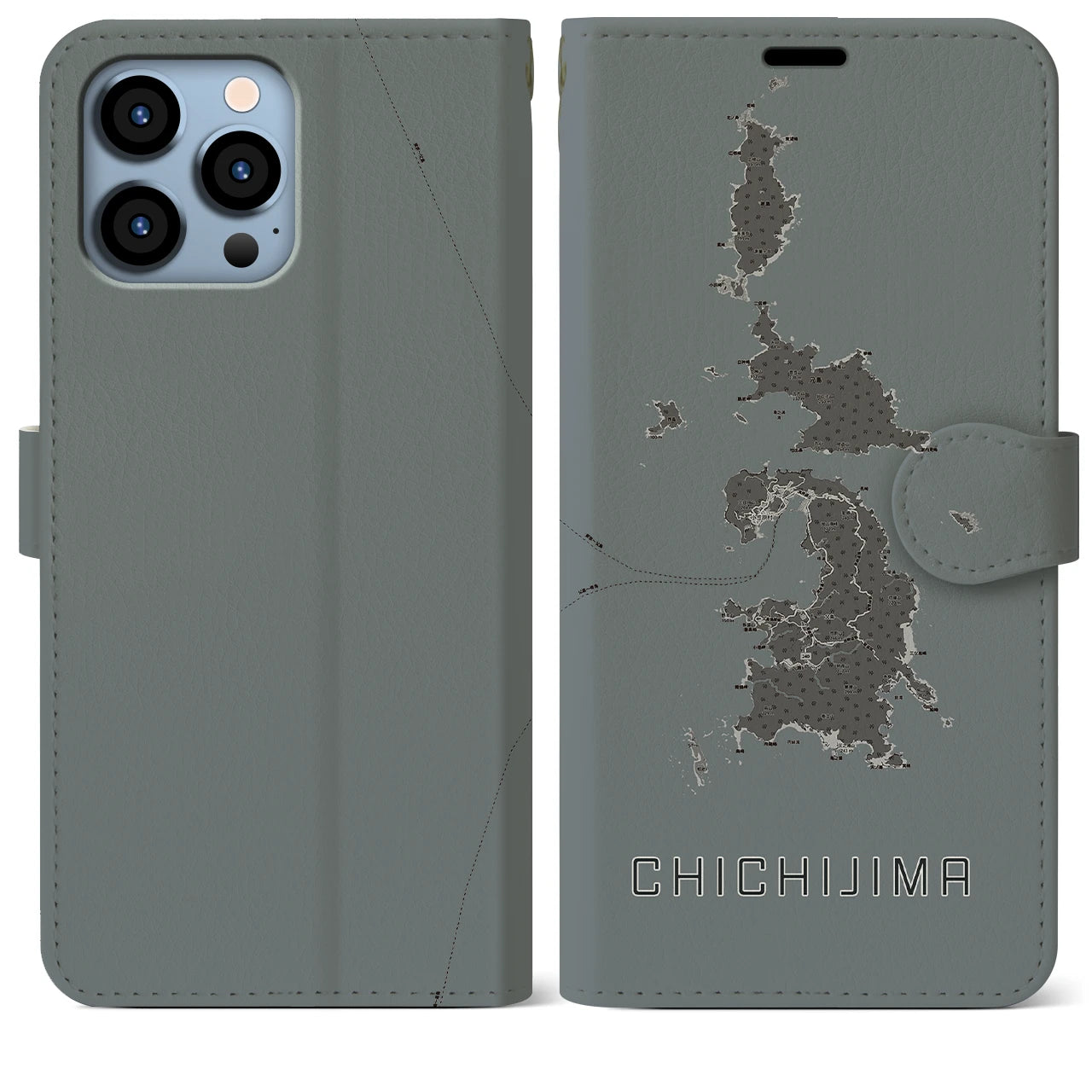 【父島(東京都)】地図柄iPhoneケース(手帳タイプ)モノトーン・iPhone 13 Pro Max 用