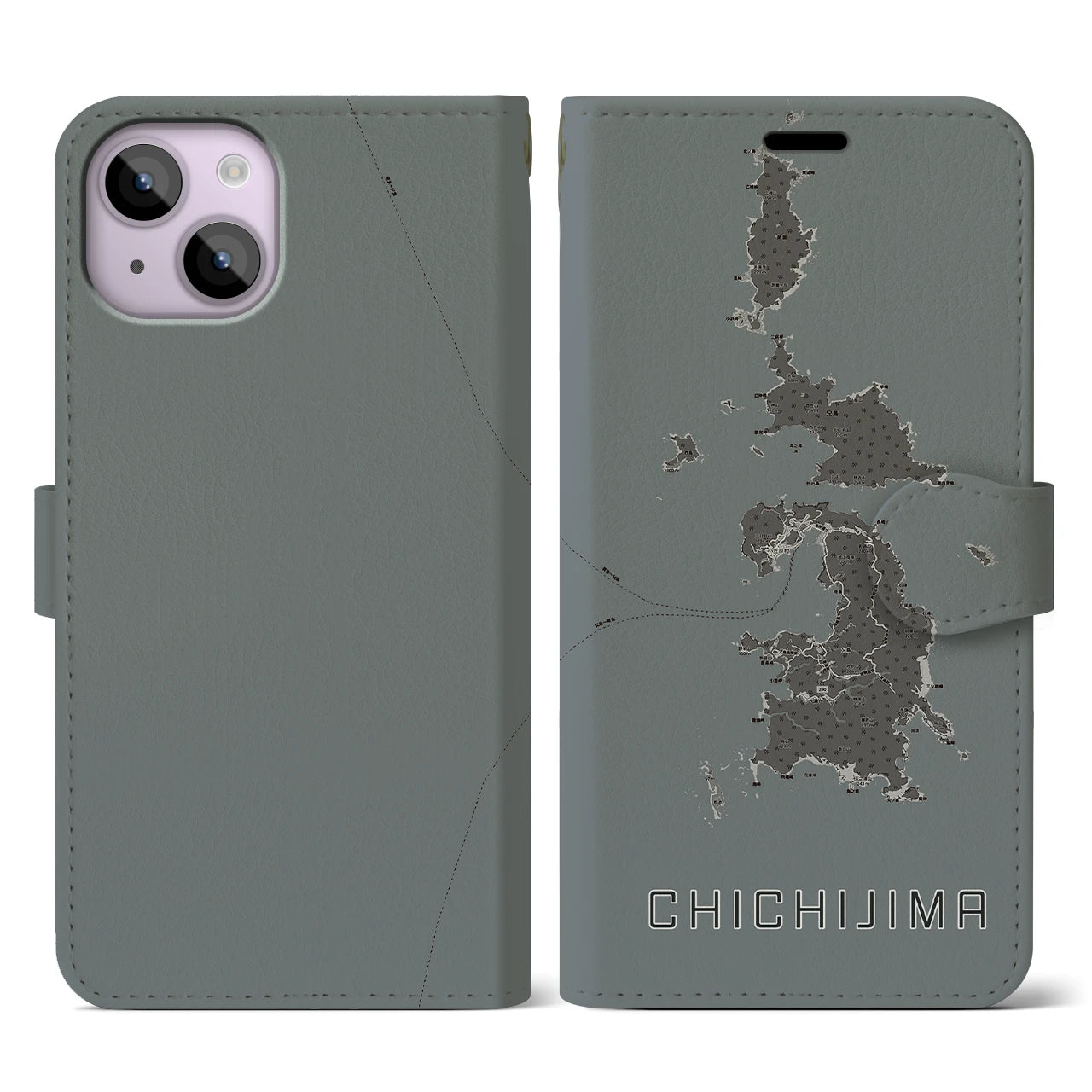 【父島(東京都)】地図柄iPhoneケース(手帳タイプ)モノトーン・iPhone 14 用