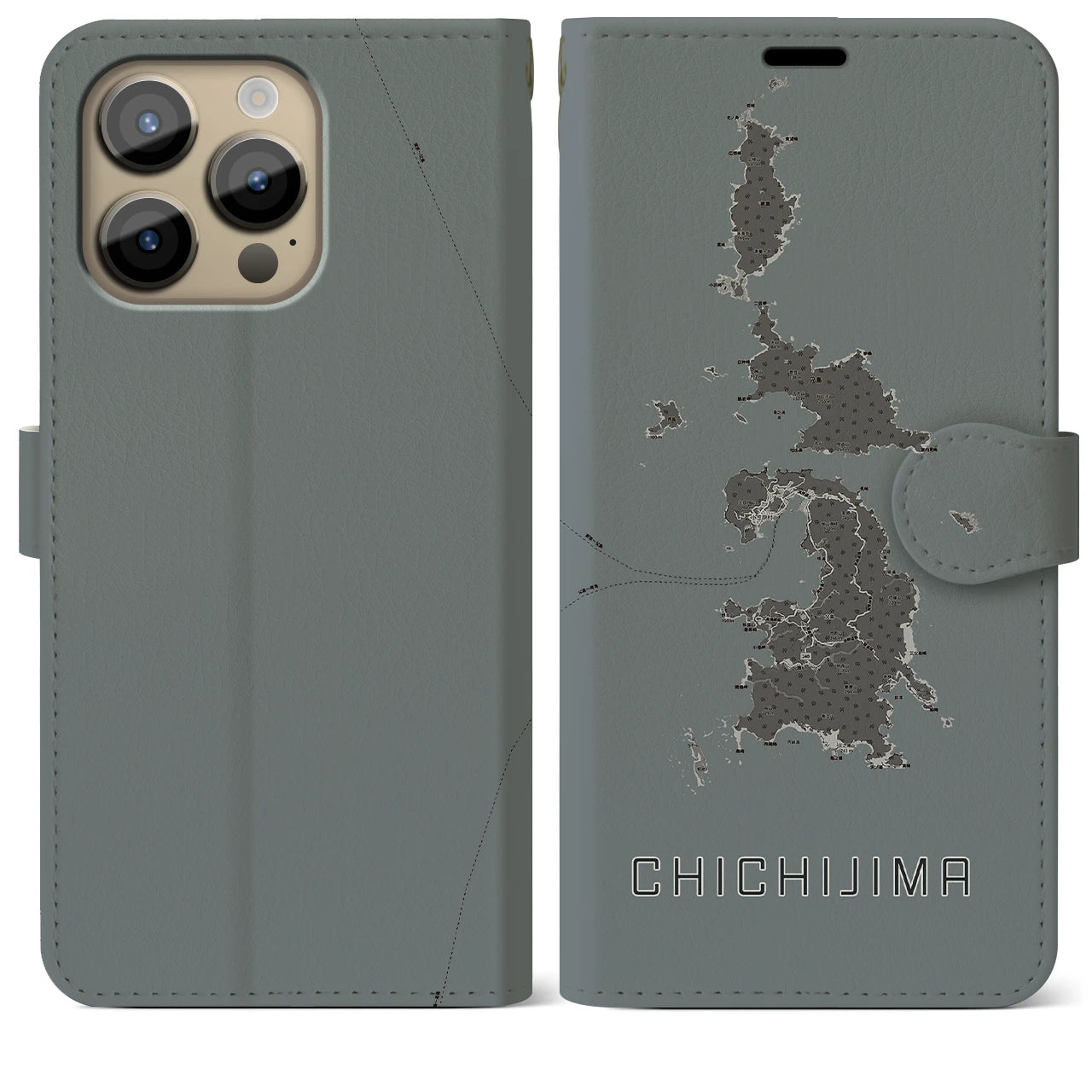 【父島(東京都)】地図柄iPhoneケース(手帳タイプ)モノトーン・iPhone 14 Pro Max 用