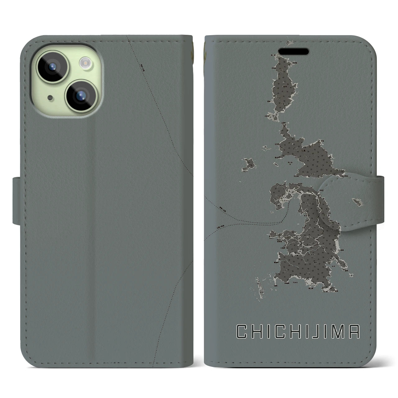 【父島(東京都)】地図柄iPhoneケース(手帳タイプ)モノトーン・iPhone 15 用