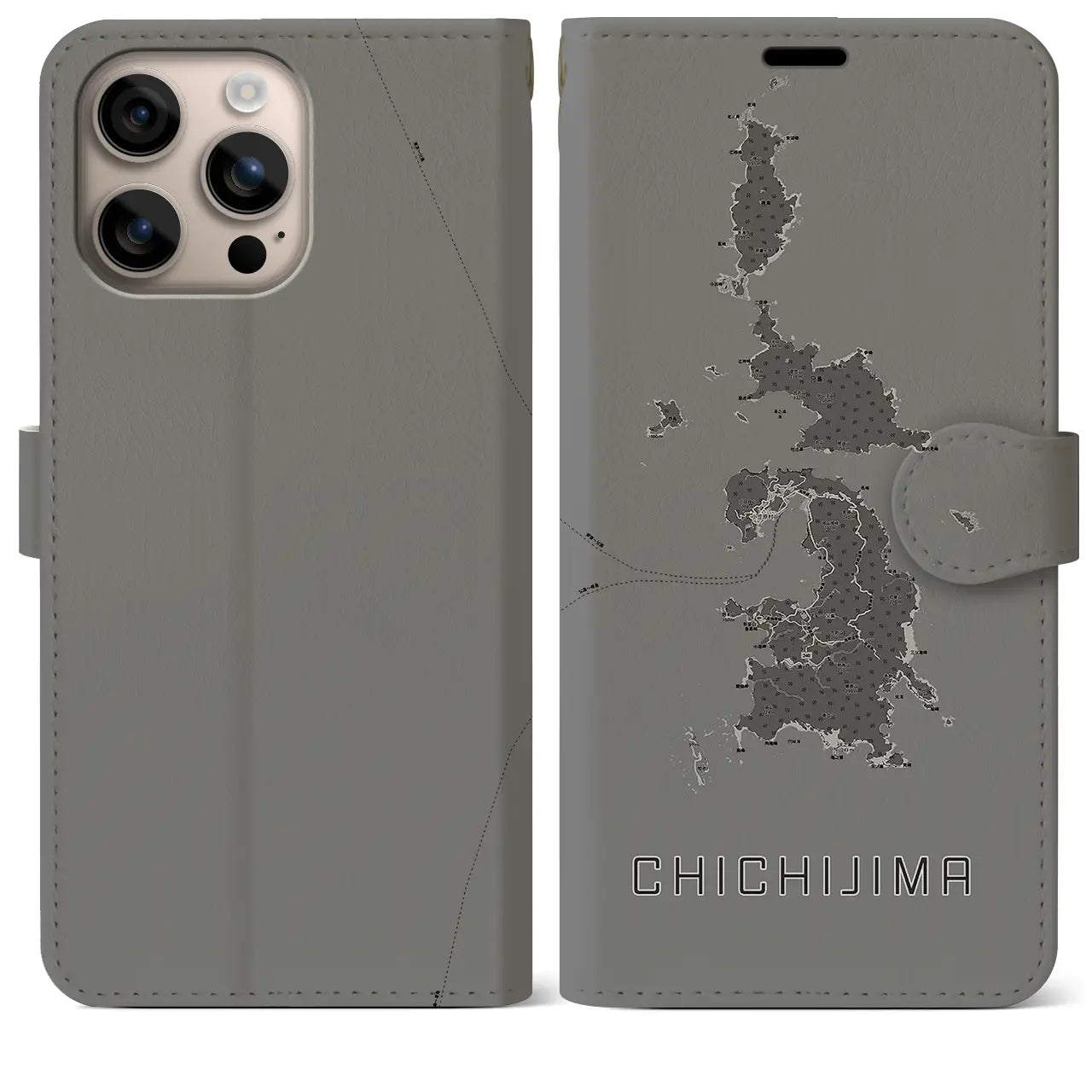 【父島(東京都)】地図柄iPhoneケース(手帳タイプ)モノトーン・iPhone 16 Plus 用